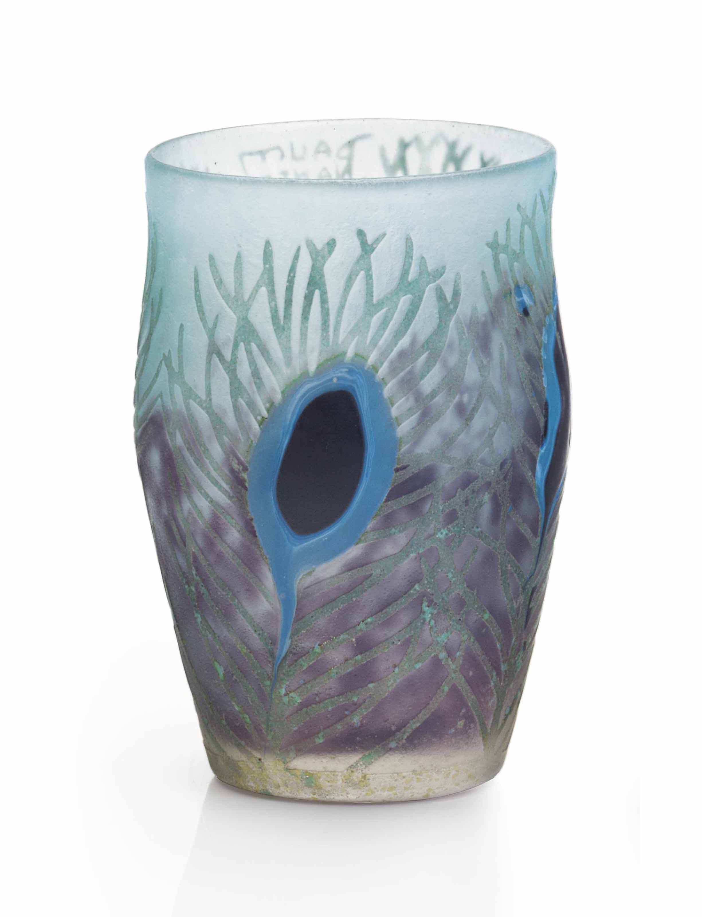 Daum A Peacock Feathers Vase Circa 1915 1900s All Other