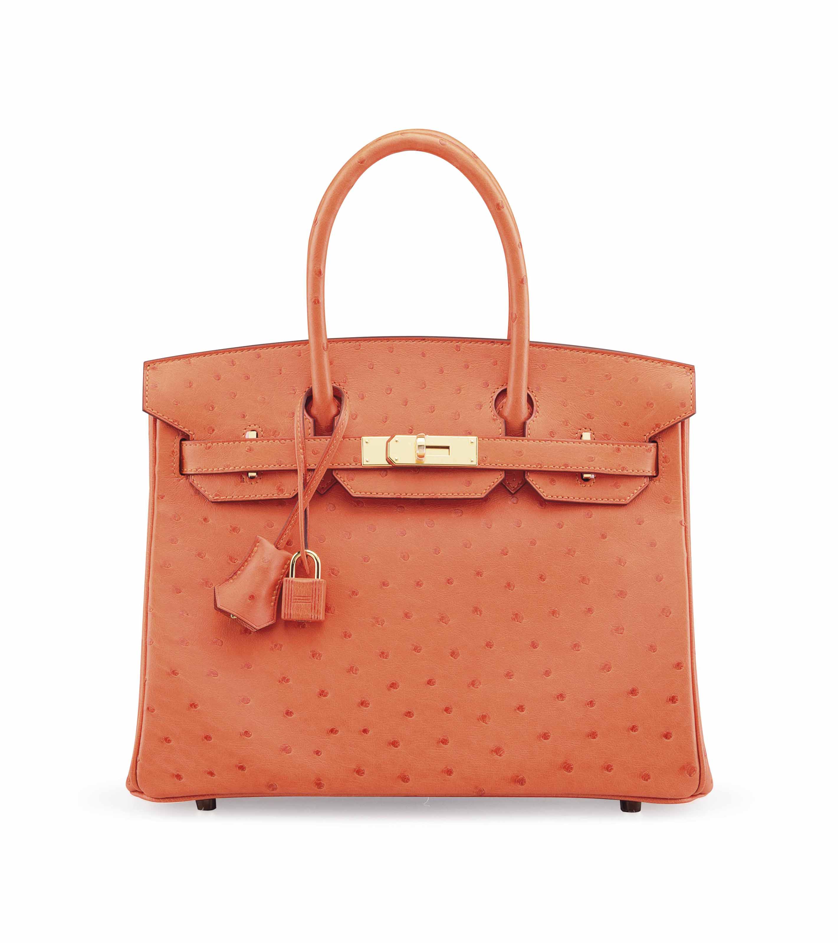 AN ORANGE H OSTRICH BIRKIN 25 BAG WITH 