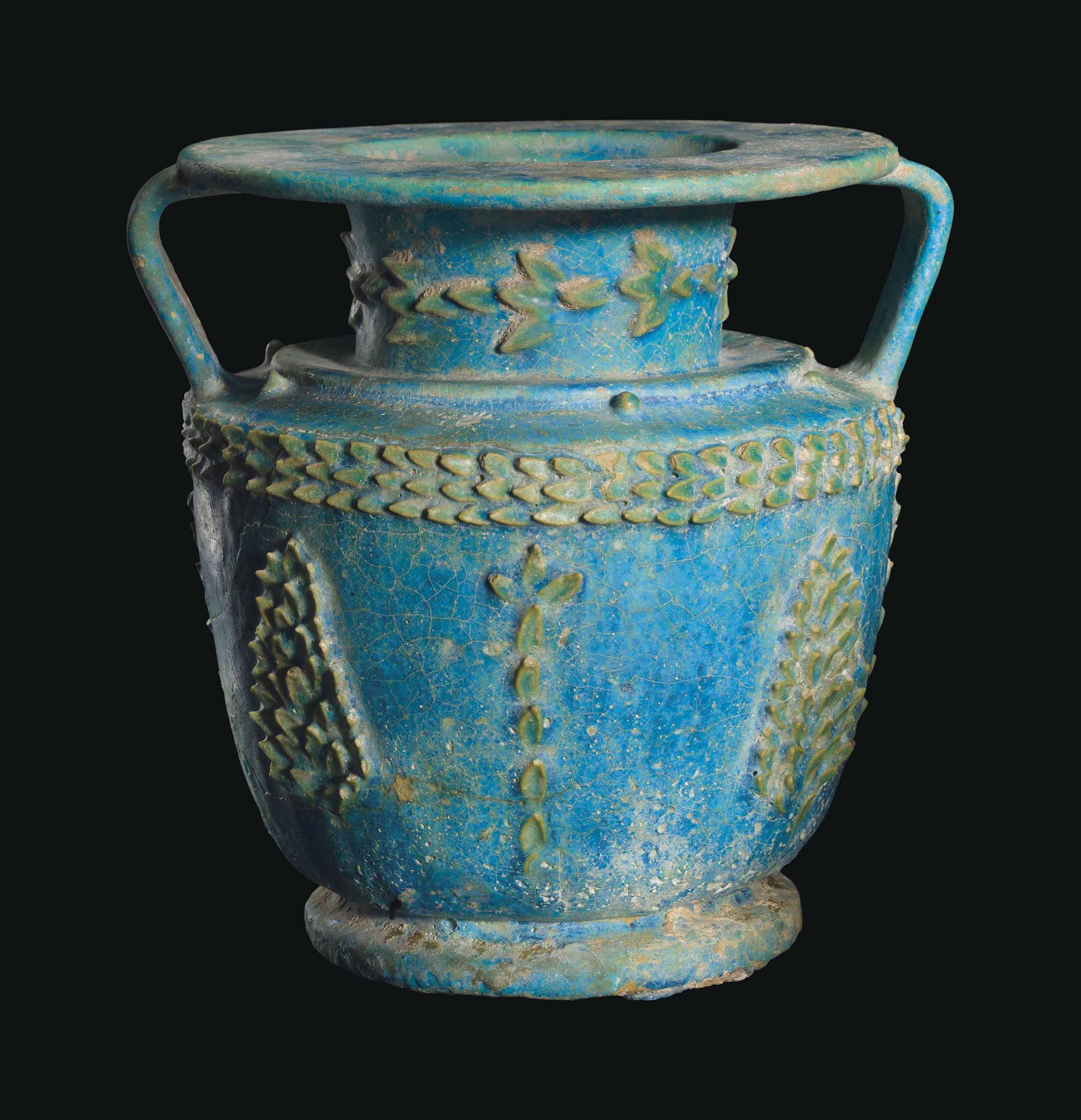 AN EGYPTIAN FAIENCE AMPHORA , ROMAN PERIOD, CIRCA 2ND CENTURY A.D