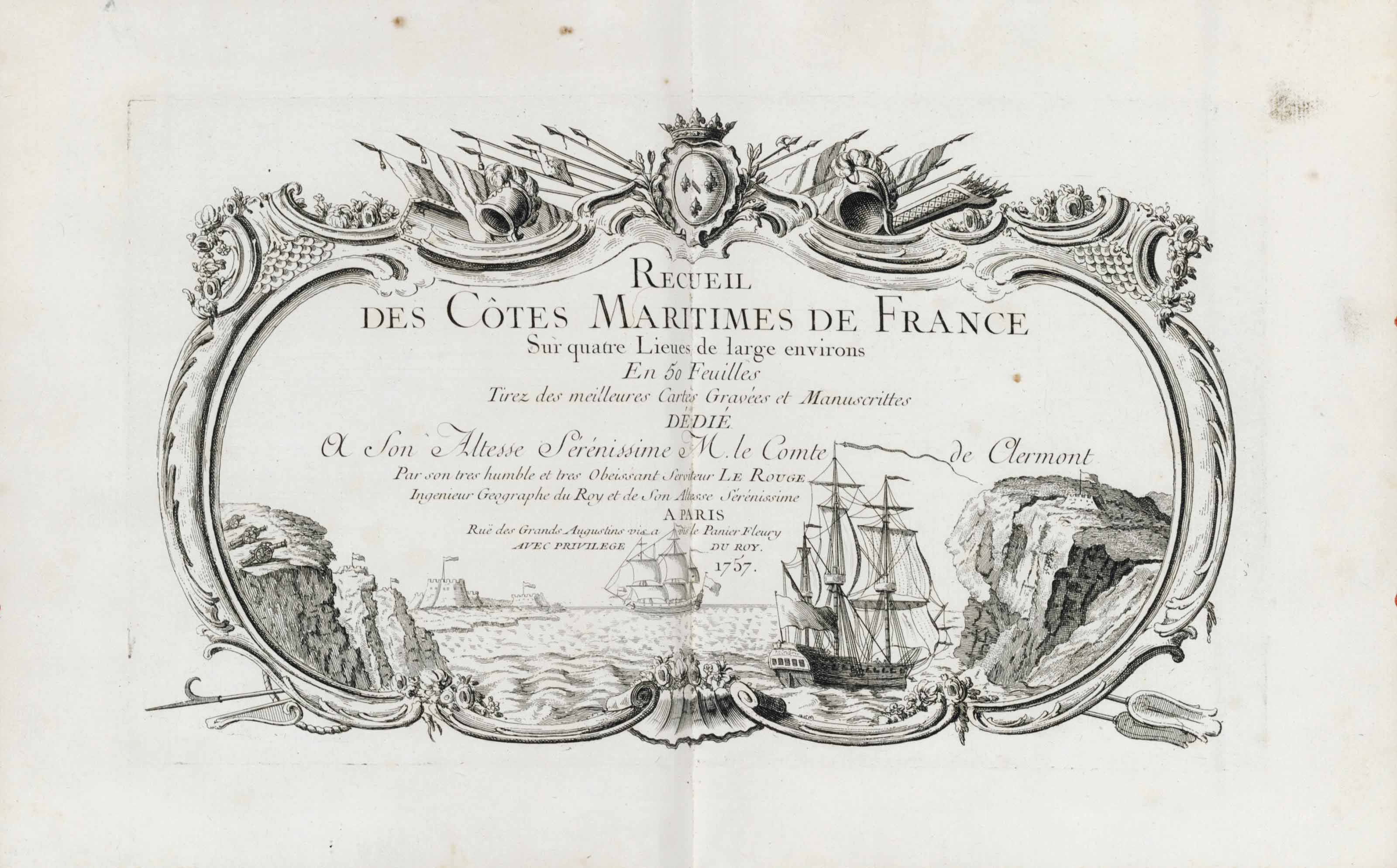 Louis le Rouge (1707 1790), historische Karte des Rheinlaufs