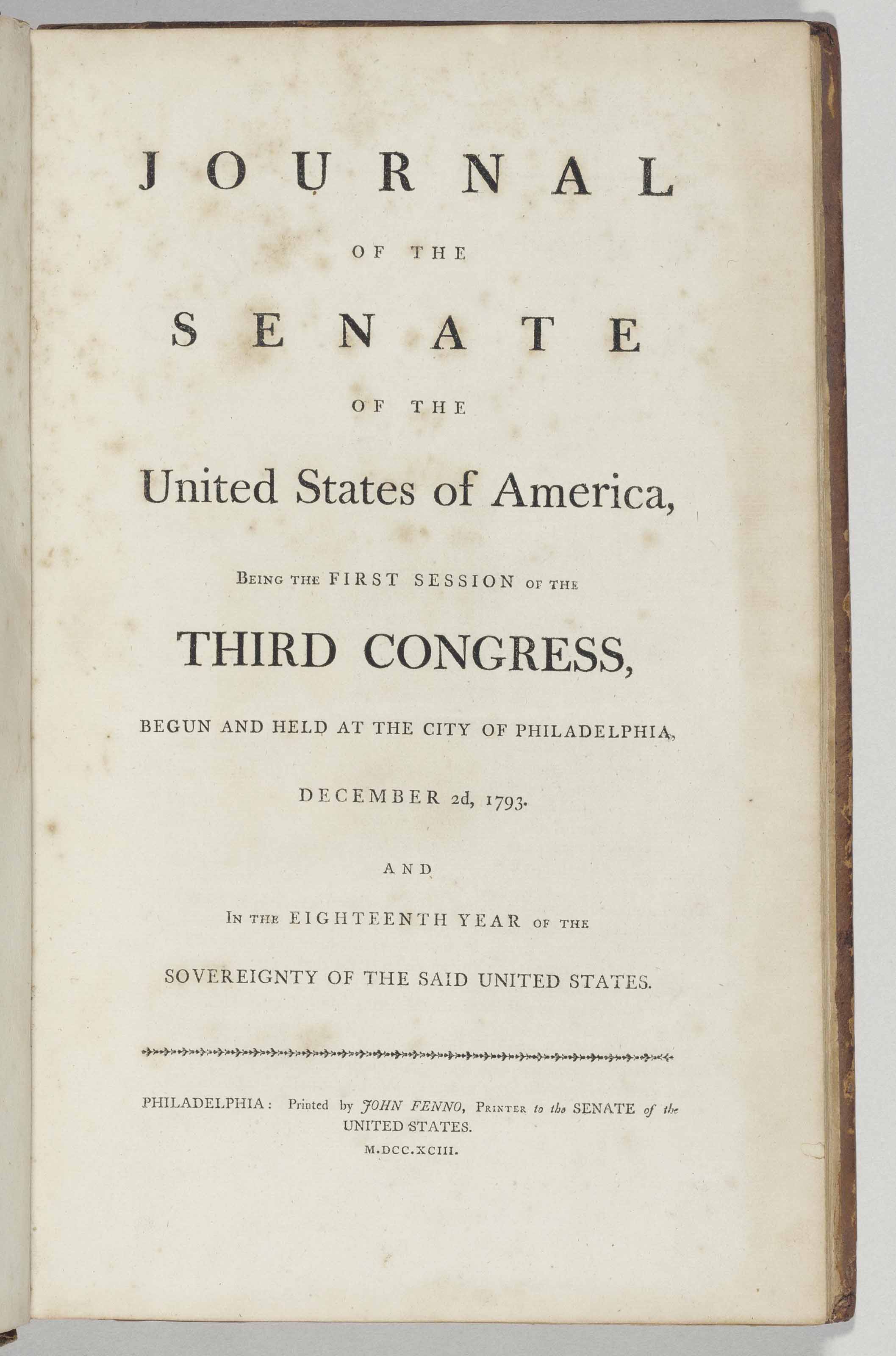 [UNITED STATES SENATE]. Journal of the Senate of the United States of