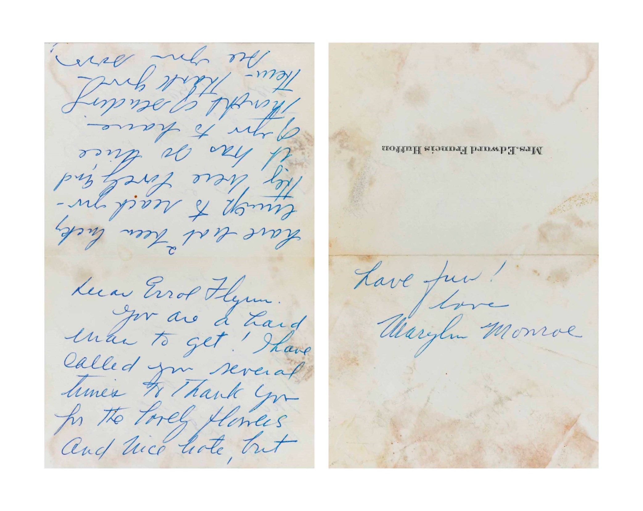 MONROE, Marilyn (19261962) Autograph letter signed ("Marilyn Monroe