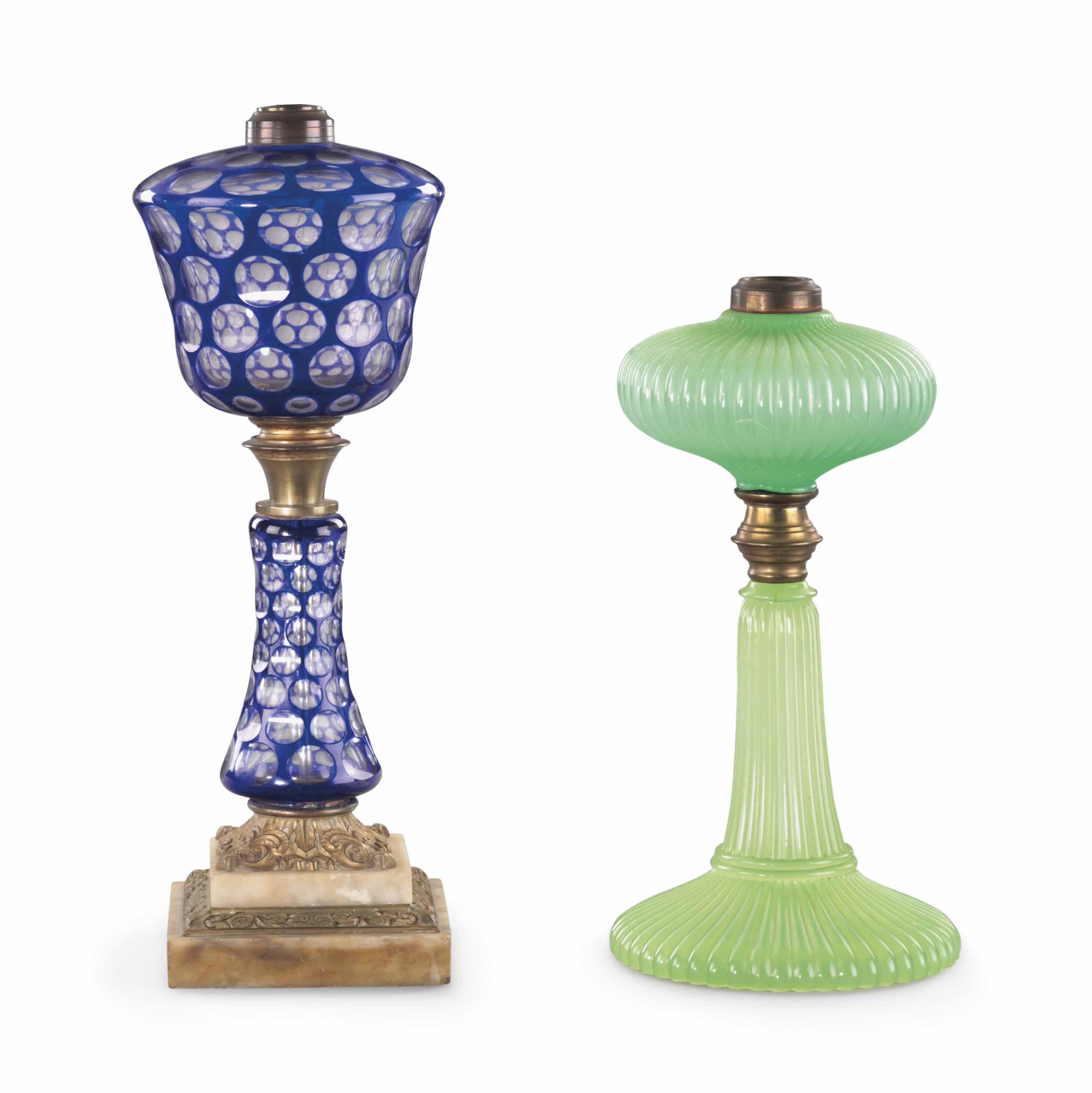 A GREEN VASELINEGLASS FLUID LAMP , MASSACHUSETTS, LATE 19TH CENTURY Christie's