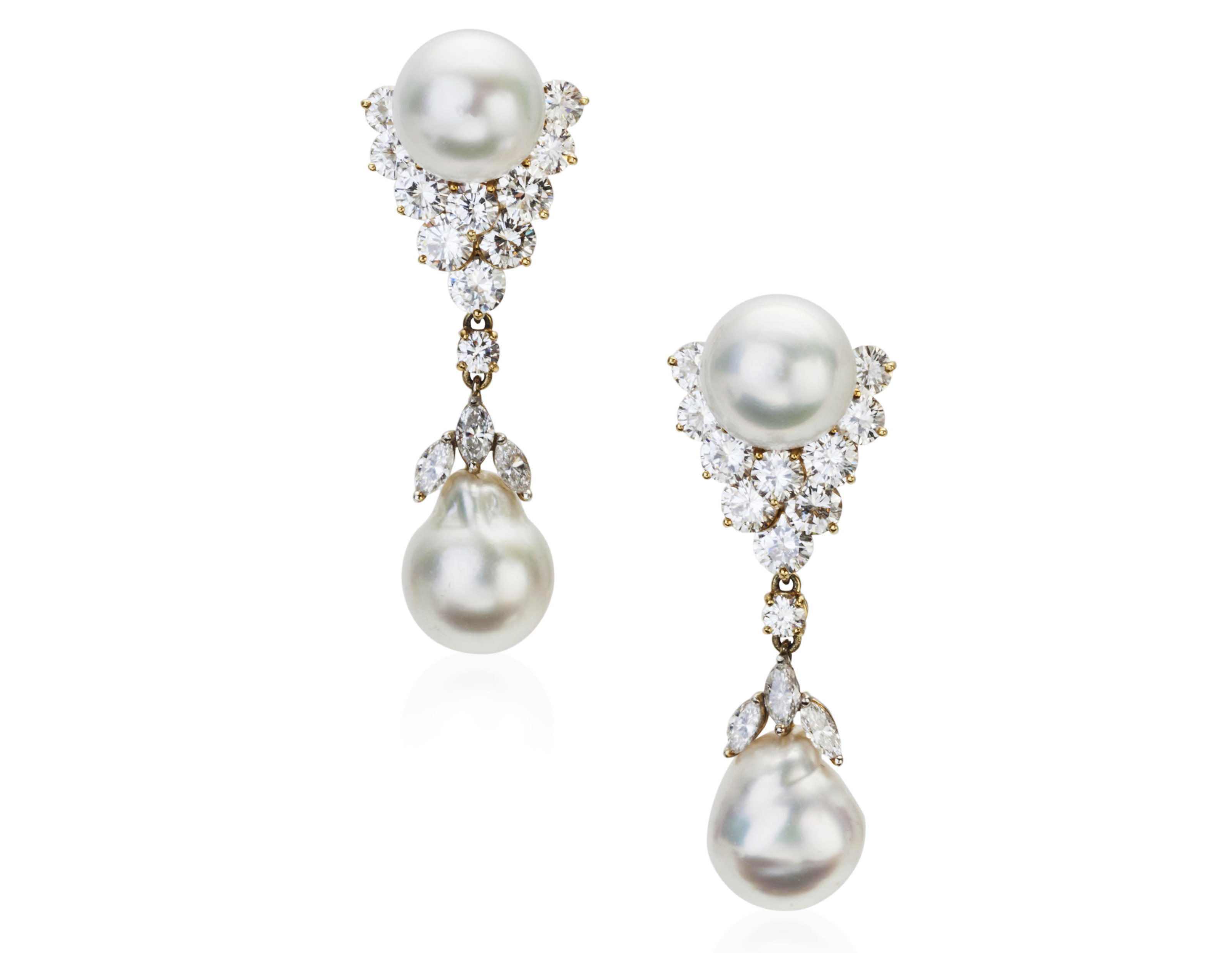 DIAMOND AND CULTURED PEARL DROP EARRINGS, Christie’s