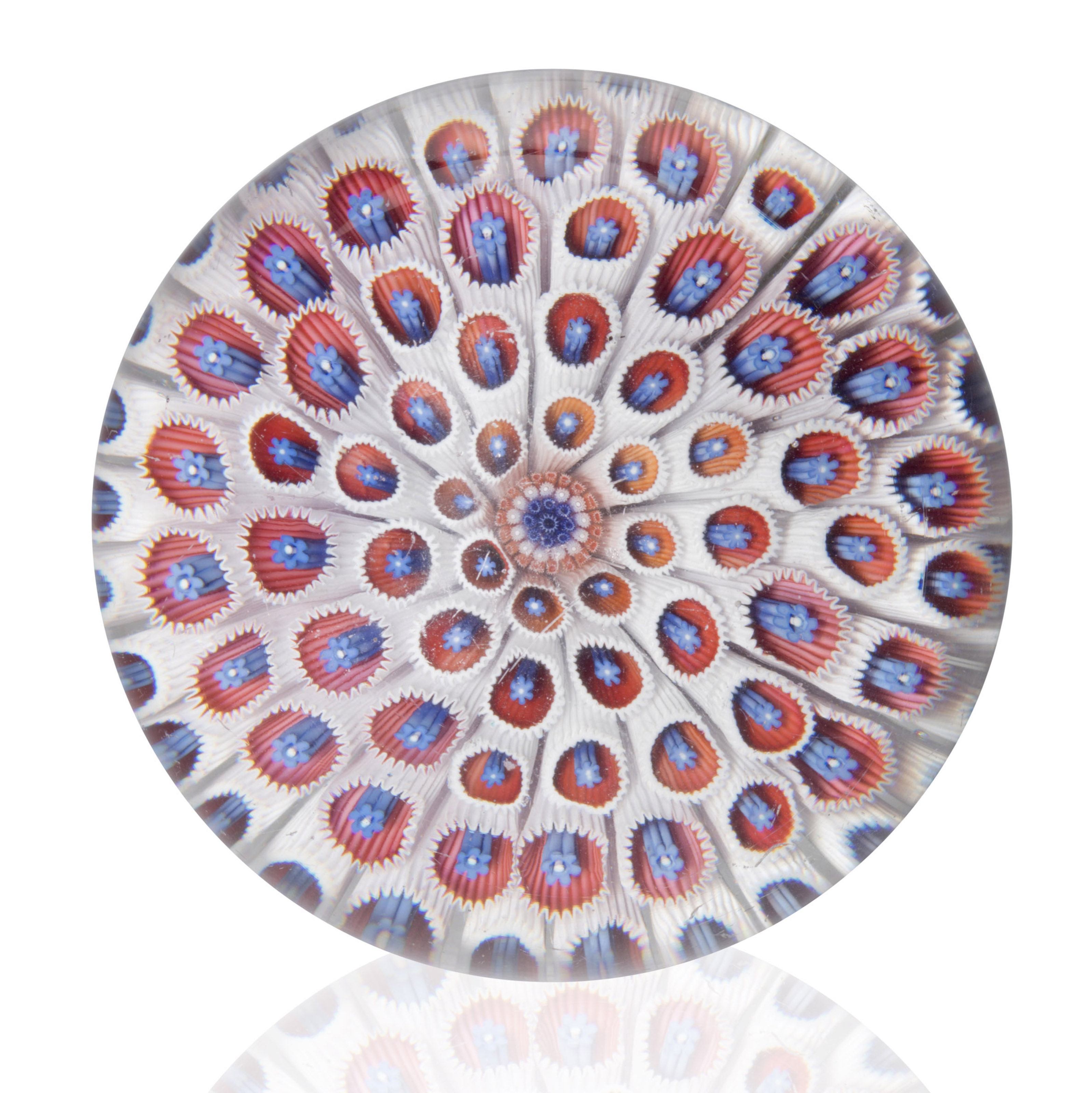 A Saint Louis carpet-ground weight, mid-19th century.&nbsp;3⅜  in (8.7  cm) diameter. Sold for $8,750 on 20 April 2016, Online