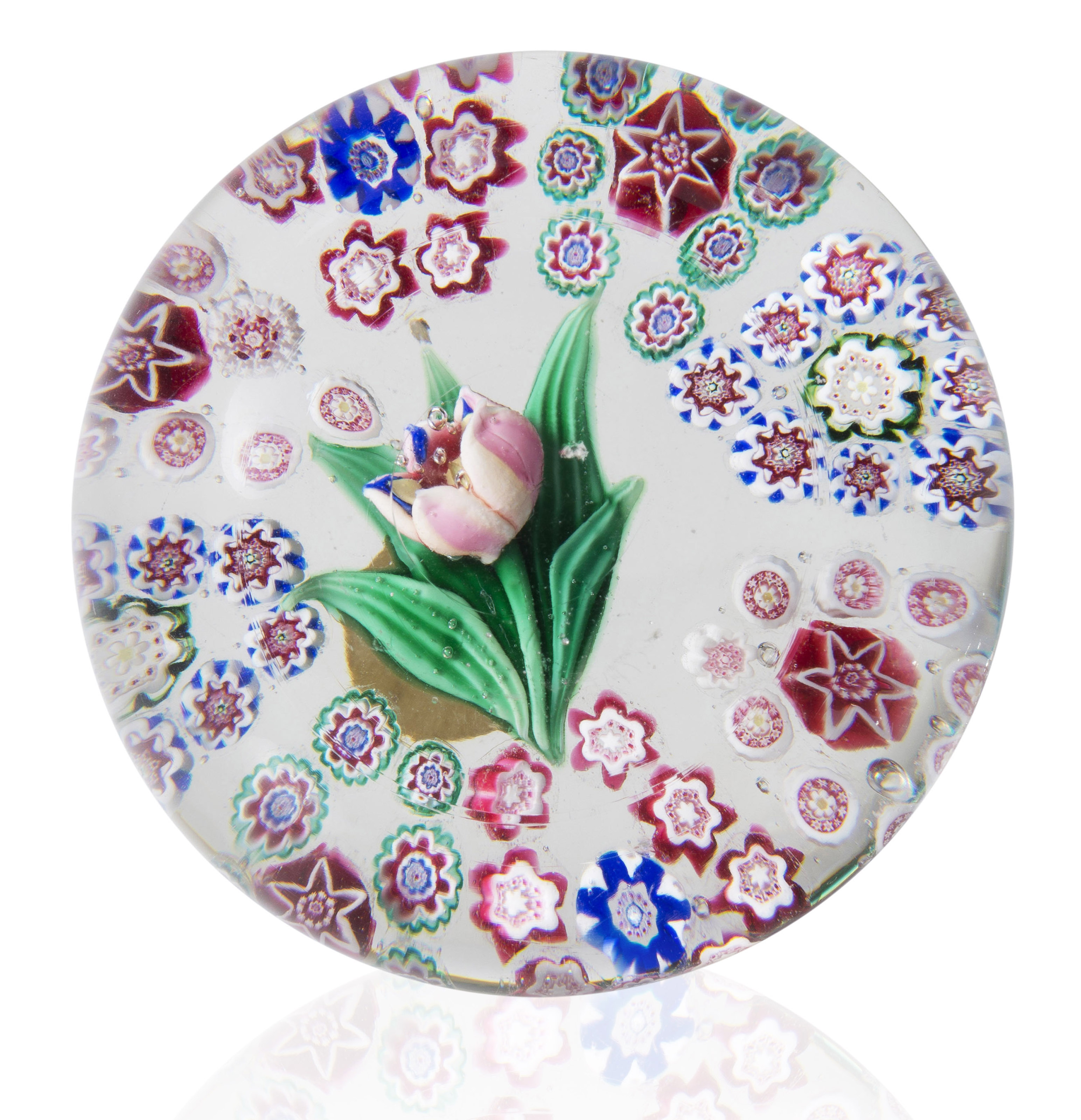 A three-dimensional tulip flower paperweight, mid-19th century, probably French, sold for $15,000 on 20 April 2016 at Christie's Online