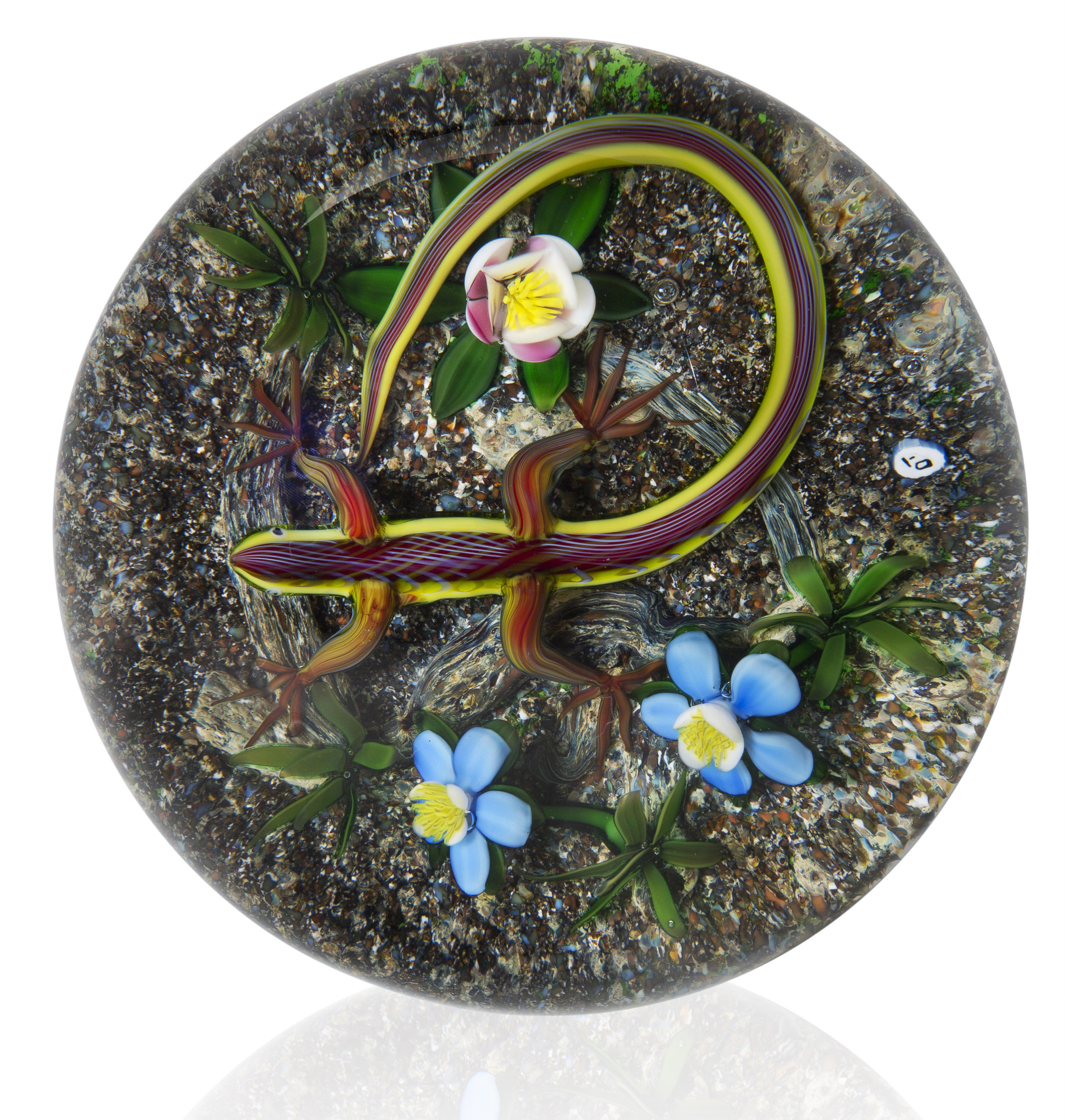 A Delmo Tarsitano magnum salamander weight, 20th century, initialed 'DT' on a single cane.&nbsp;3&frac34;  in (9.5  cm) diameter. Sold for $1,750 on 20 April 2016, Online