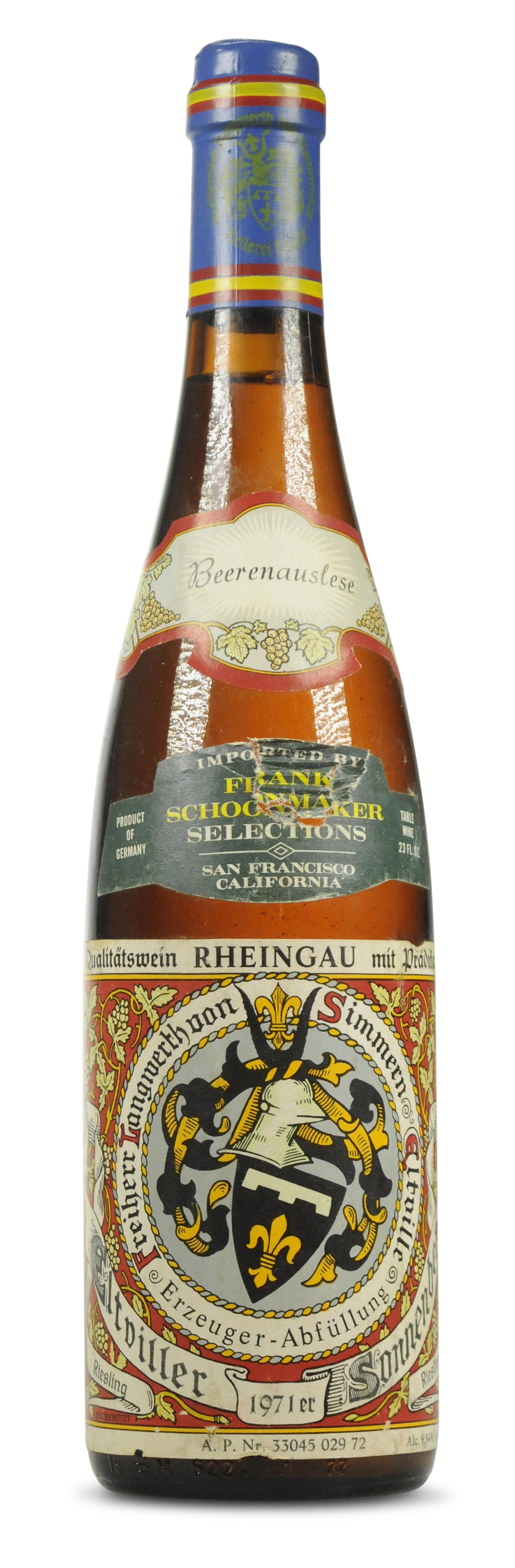 ワイン Heppenheimer Stinfopf Riesling B A 1971 Langwerth von Simmern, Hattenheimer Mannberg, Riesling