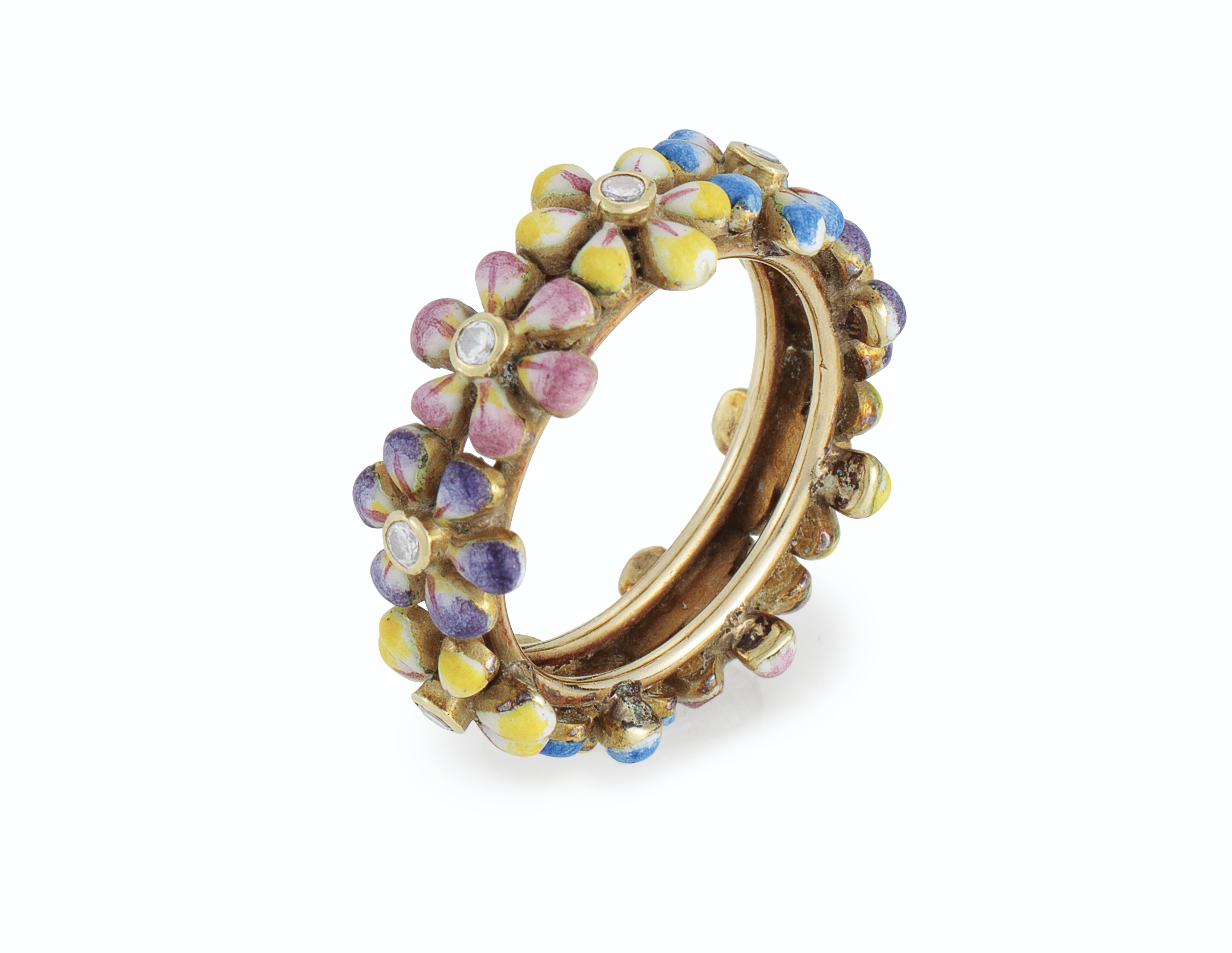 A ENAMEL AND DIAMOND FLOWER RING, Christie’s
