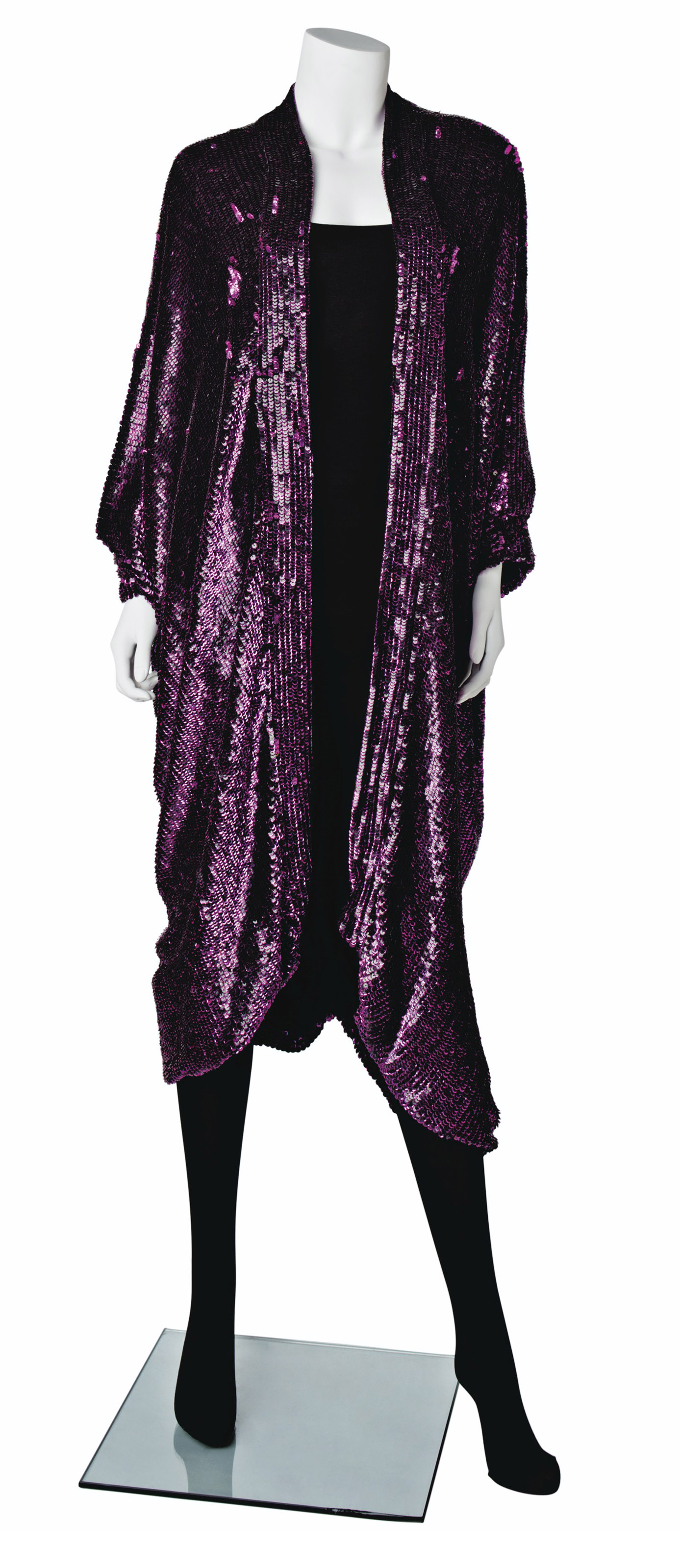 A FUCHSIA AND BLACK SEQUINED OPENFRONT DRESS COAT, Christie’s