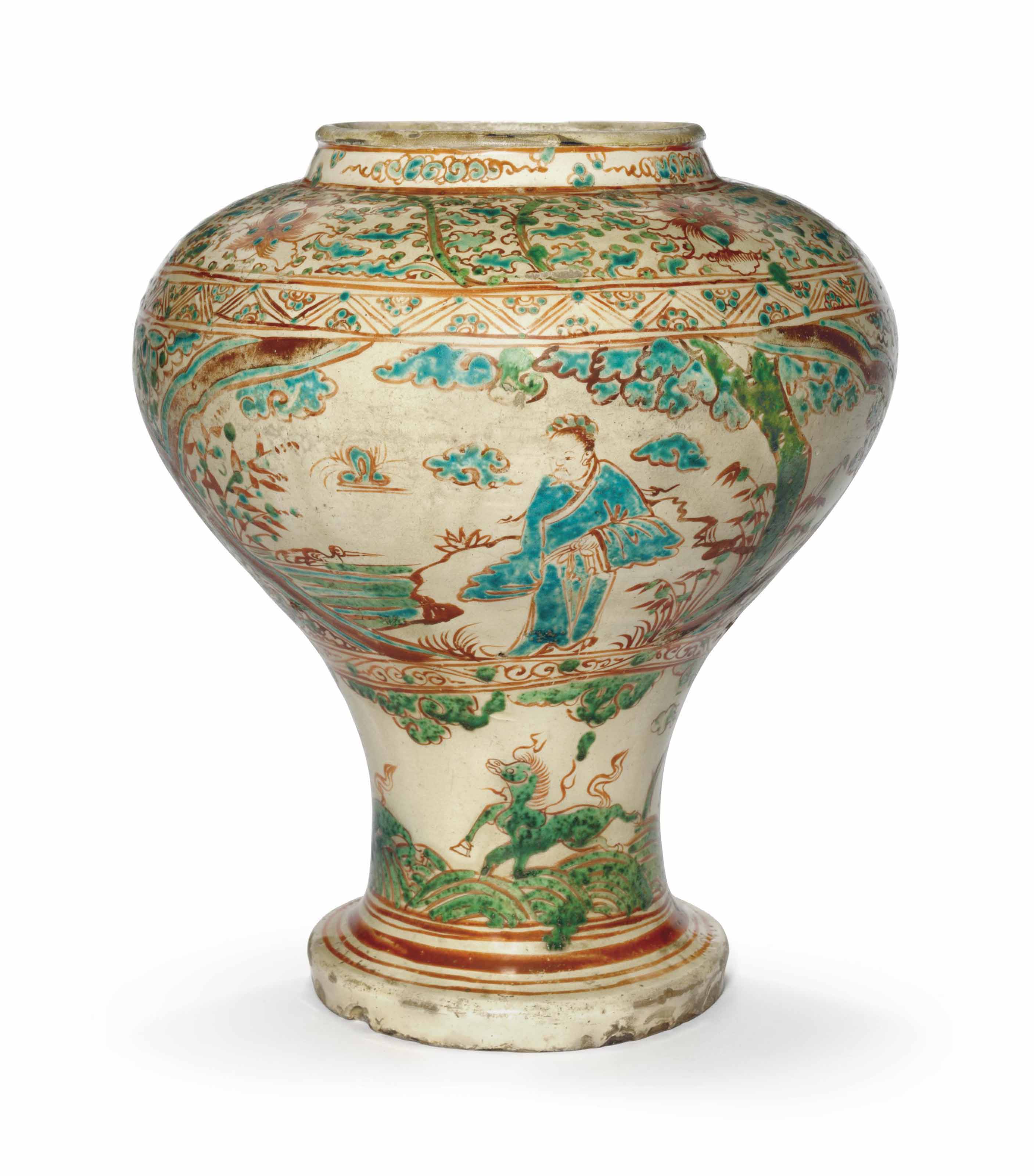 A CIZHOUTYPE POLYCHROMEDECORATED BALUSTER VASE , MING DYNASTY, 15TH