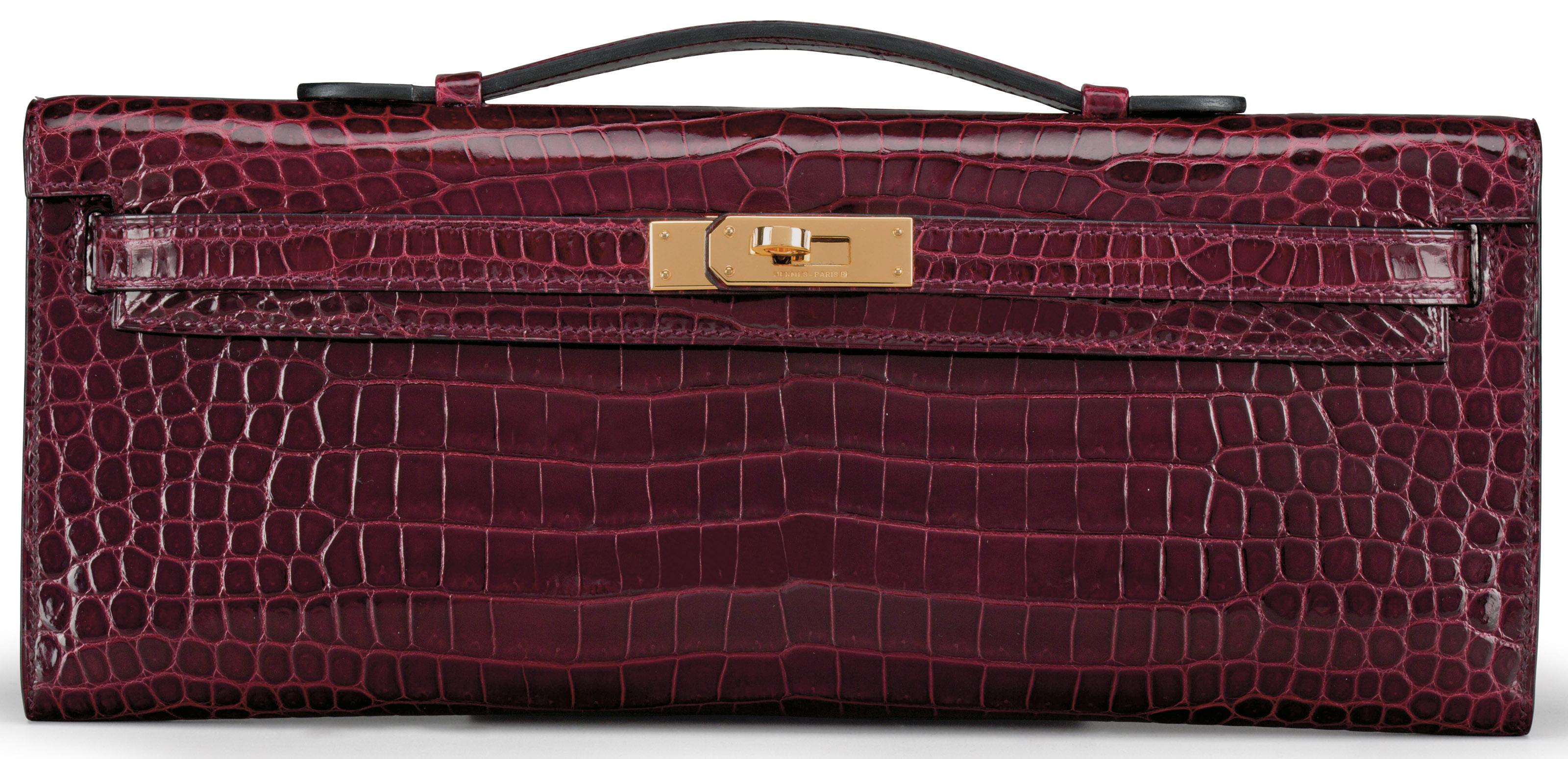 A SHINY BORDEAUX POROSUS CROCODILE KELLY CUT CLUTCH BAG, HERMÈS
