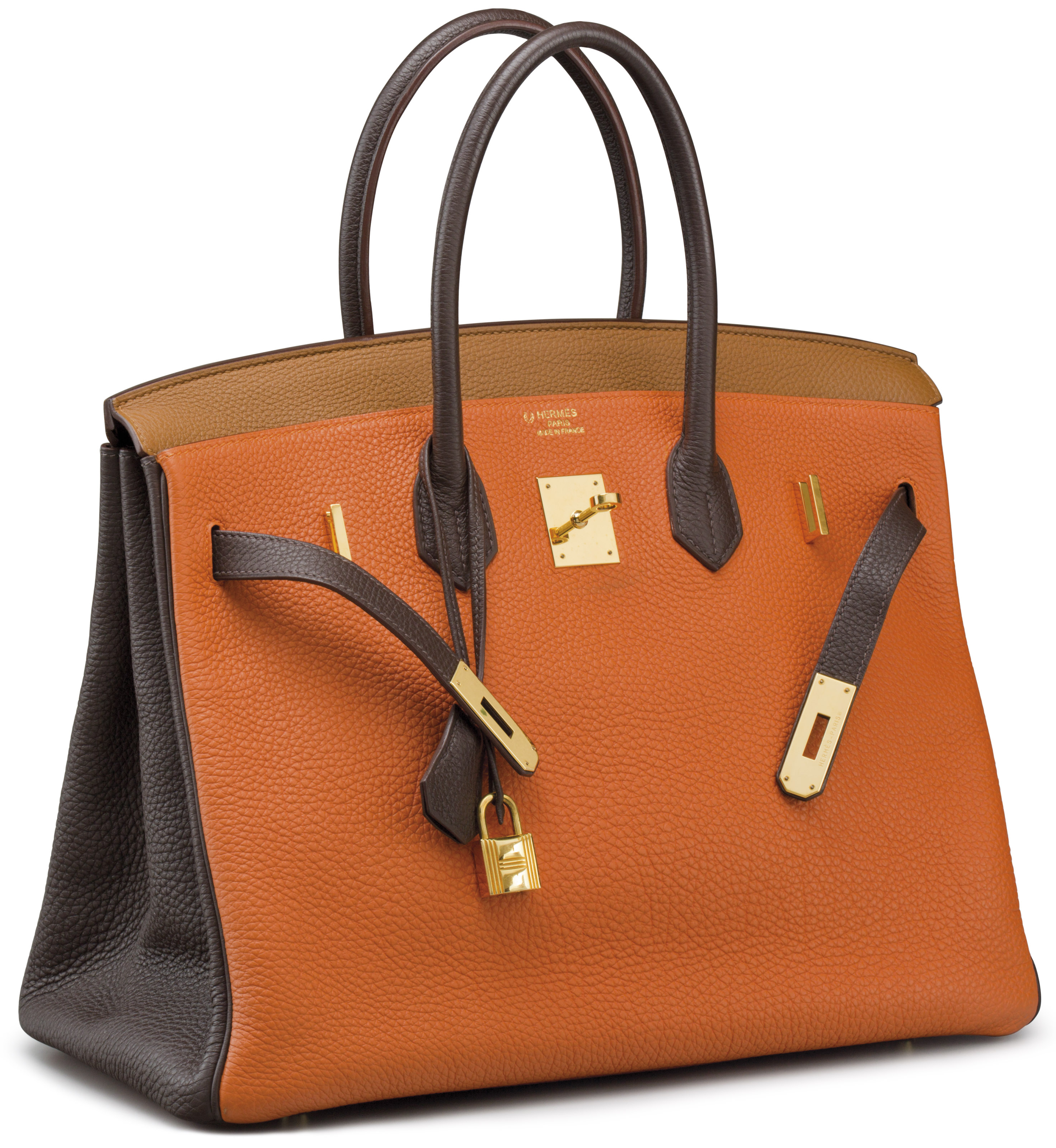 A SPECIAL ORDER HORSESHOE ORANGE H GOLD CHOCOLATE TOGO LEATHER