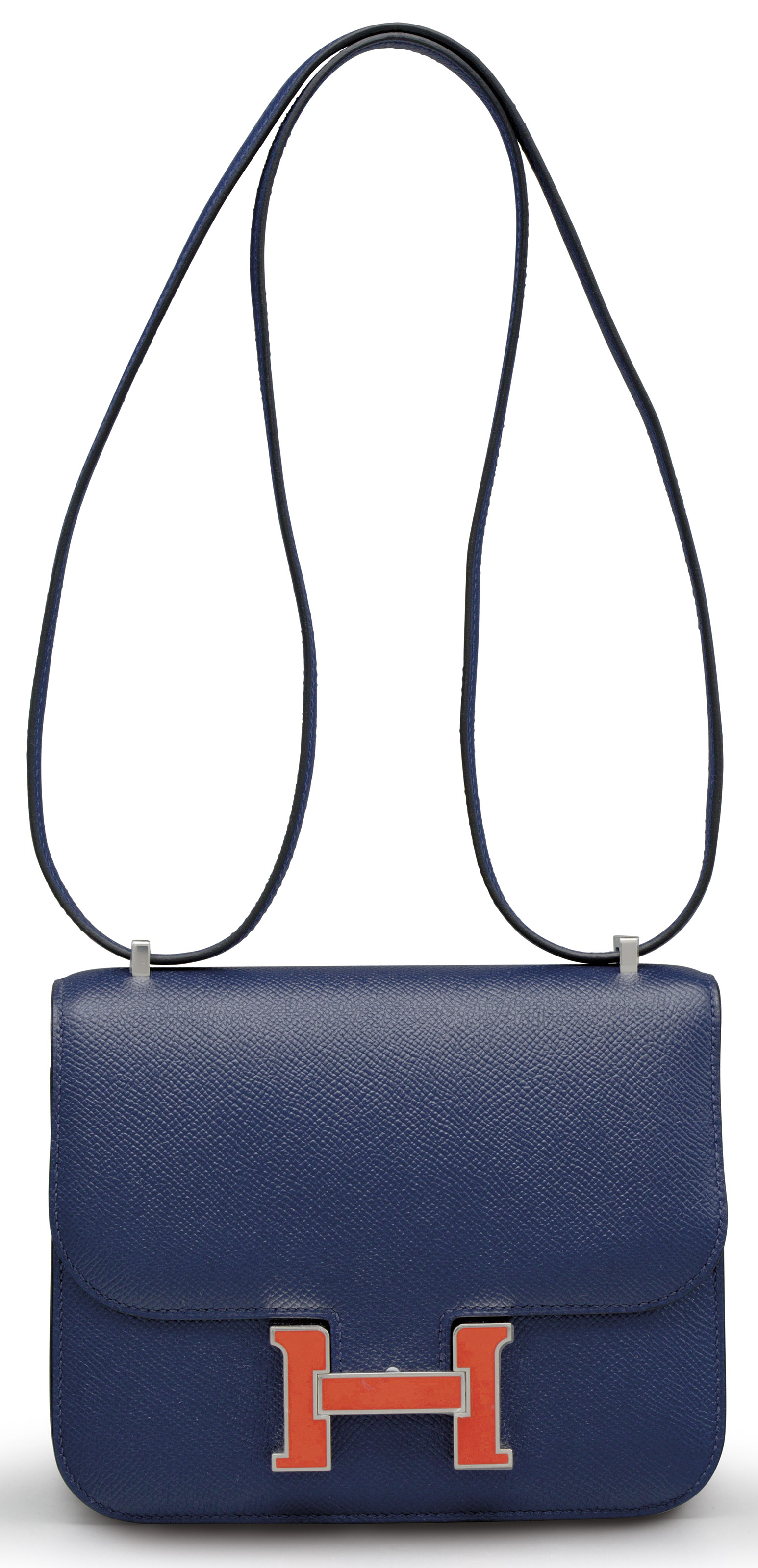 18cm Constance Bag Rouge H Epsom Leather with Blue Enamelled Hardware