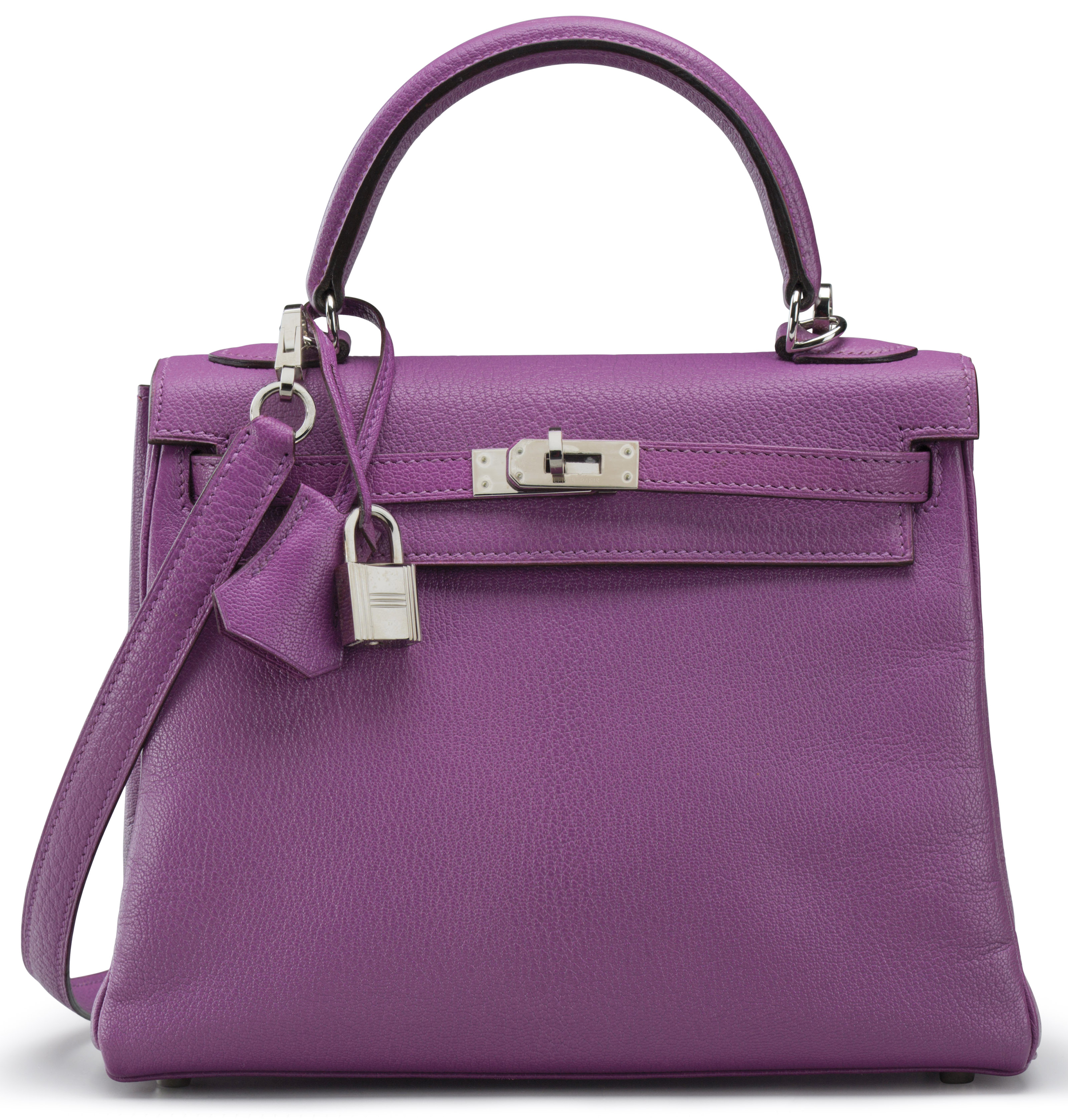 A CYCLAMEN CHEVRE LEATHER RETOURNE KELLY 25 BAG