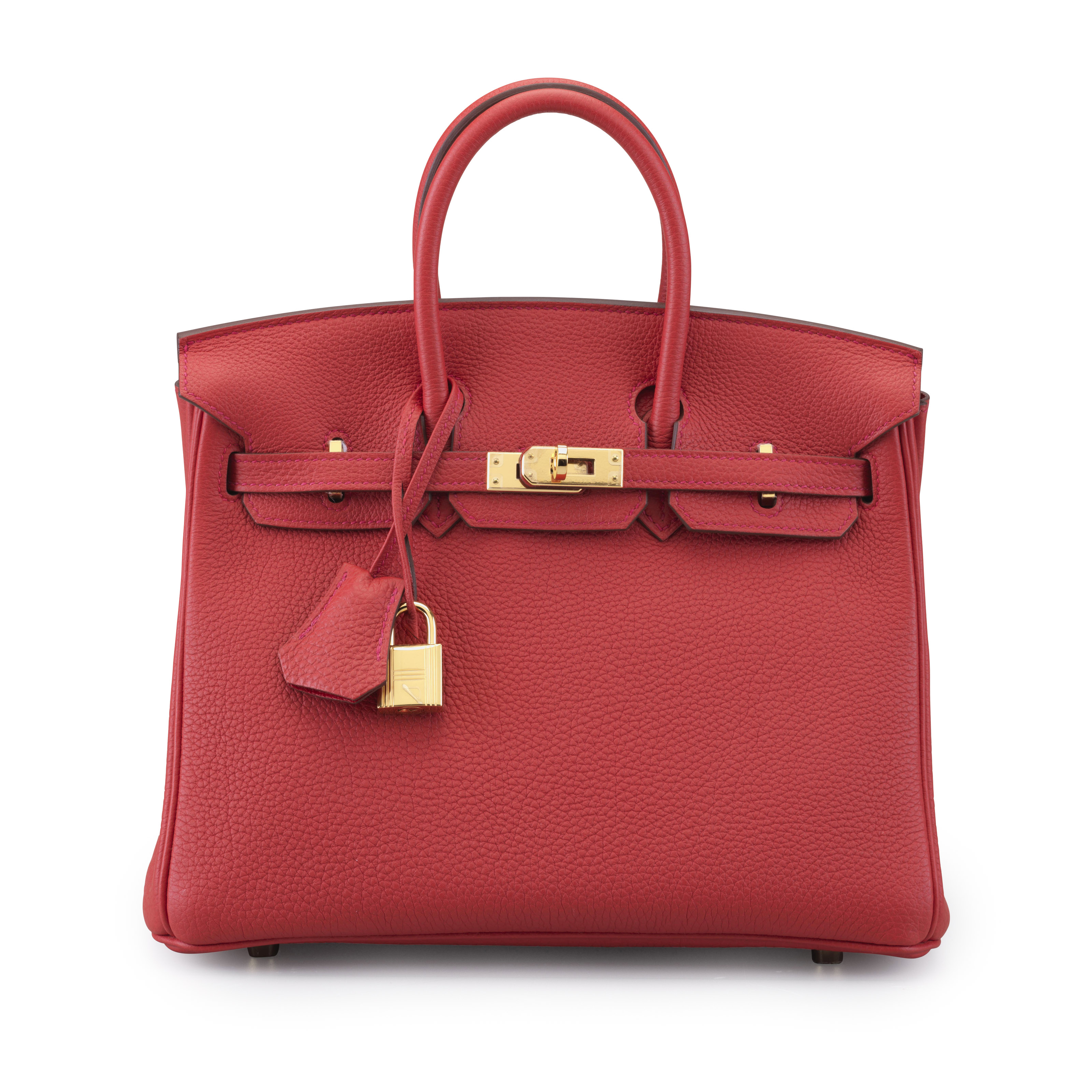 A ROUGE TOMATE CLEMENCE LEATHER BIRKIN 25 BAG