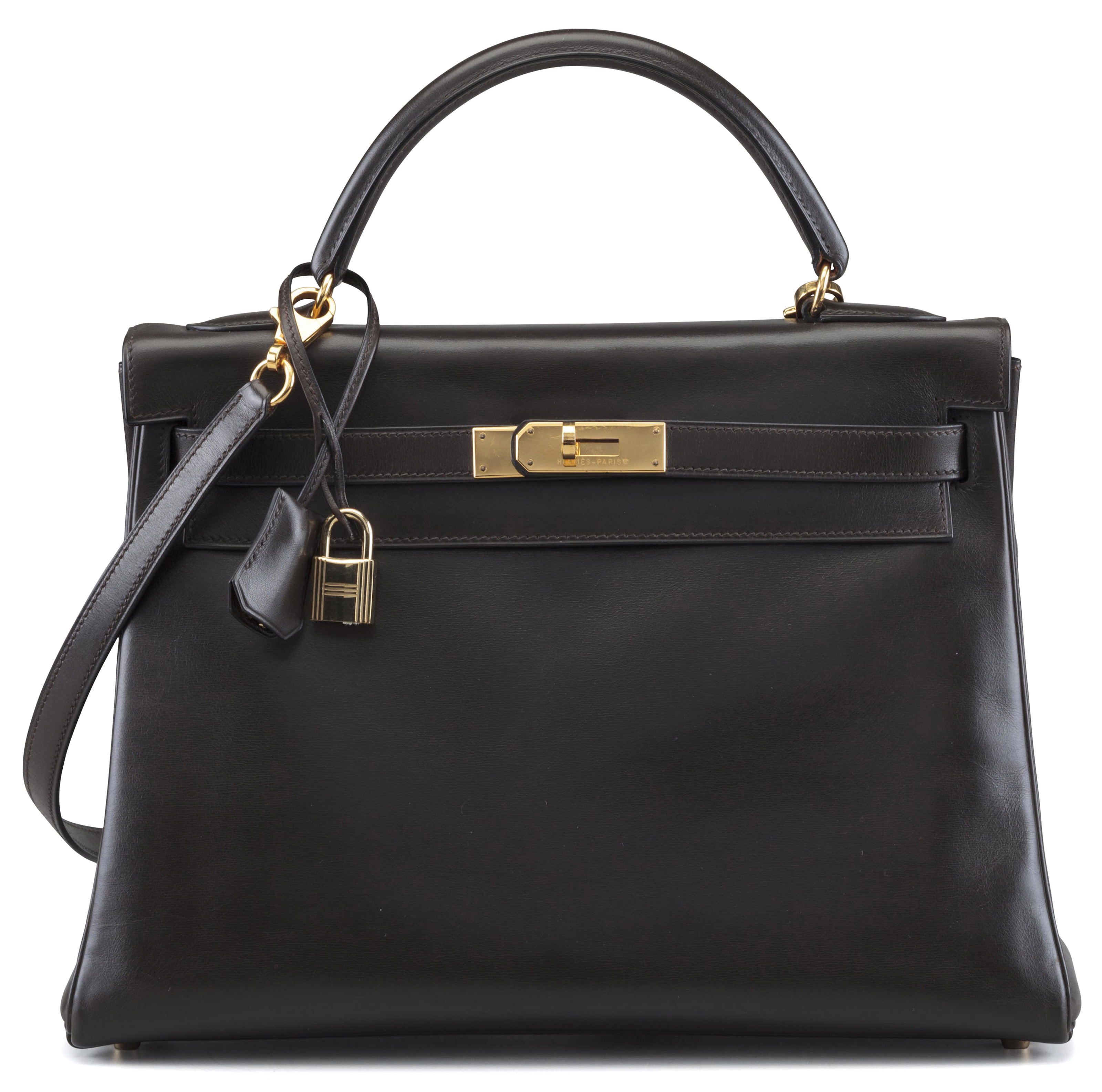 HERMÈS, 1999, A BLACK CALFBOX LEATHER SELLIER KELLY 32 BAG 