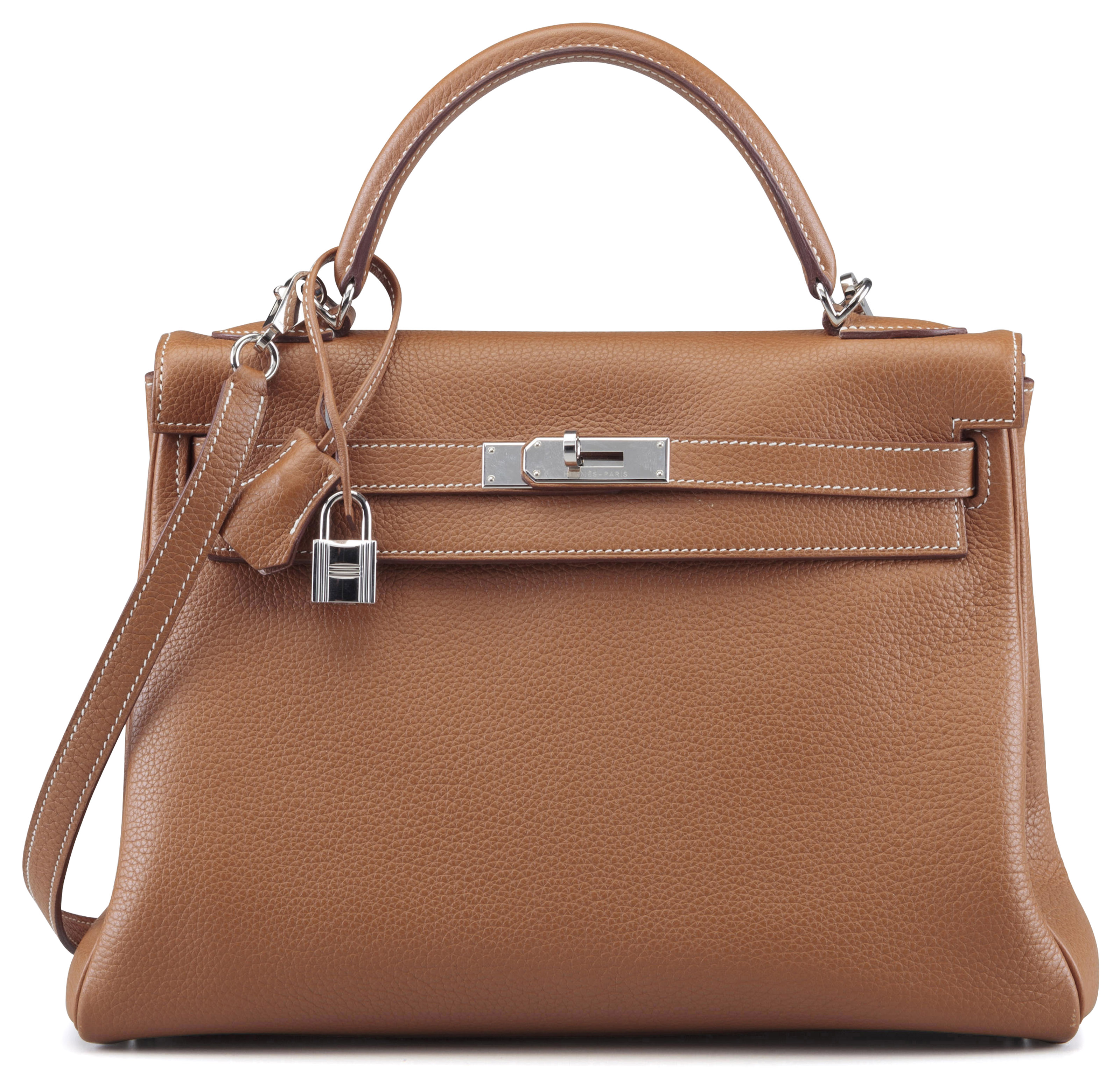 HERMÈS  BLACK RETOURNE KELLY 32CM OF CLEMENCE LEATHER WITH GOLD