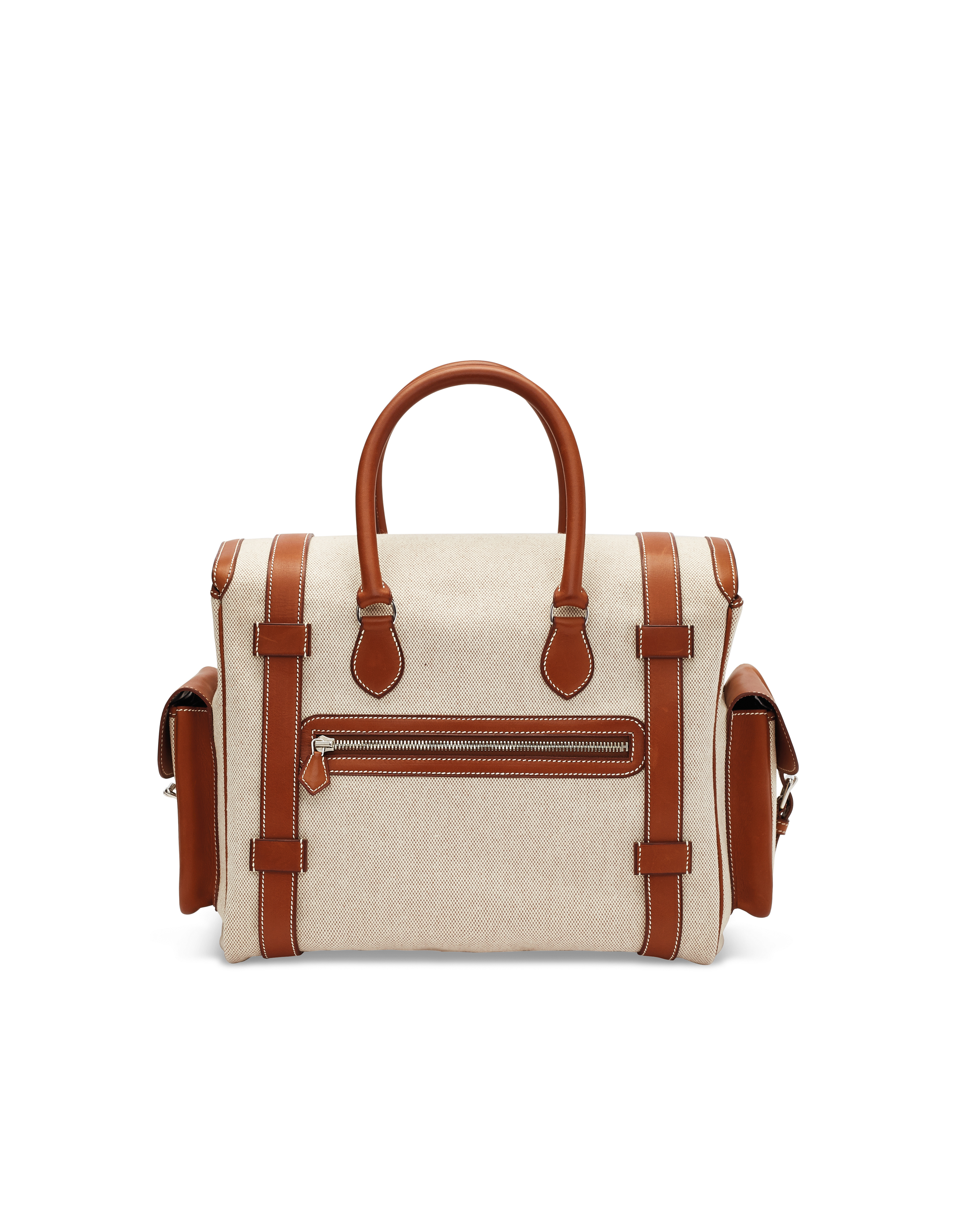 SAC LACKY VOYAGE PAR LAKIS GAVALAS EN CUIR BARENIA ET TOILE GARNITURE EN METAL ARGENTE PALLADIE EDITION LIMITEE HERMES 2007 Christie s