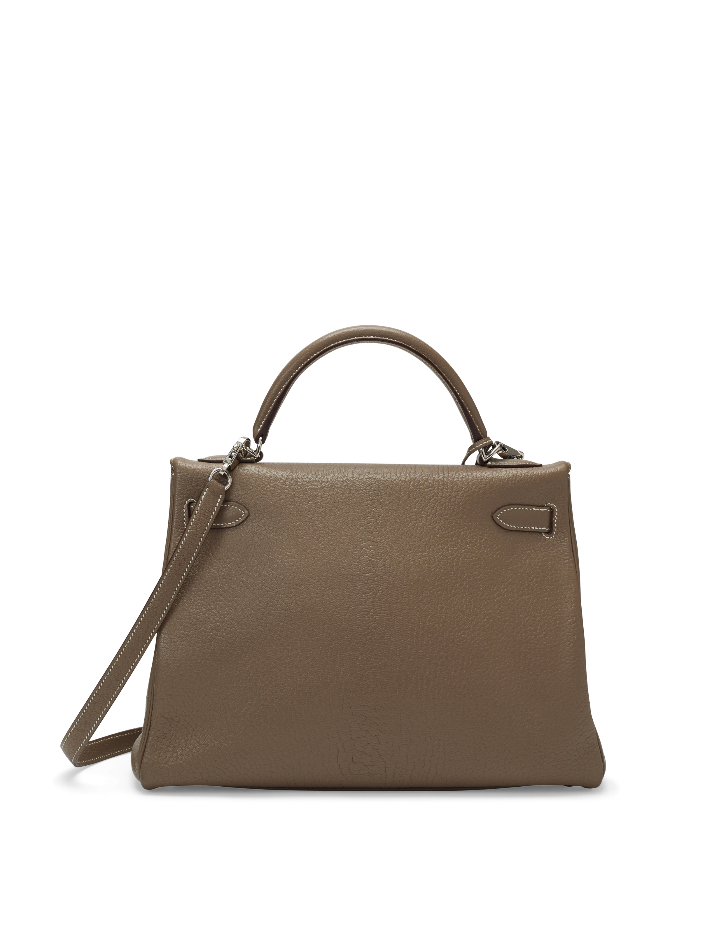 SAC KELLY RETOURN?? 32 EN CH??VRE ??TOUPE, GARNITURE EN M??TAL ARGENT?? PALLADI??