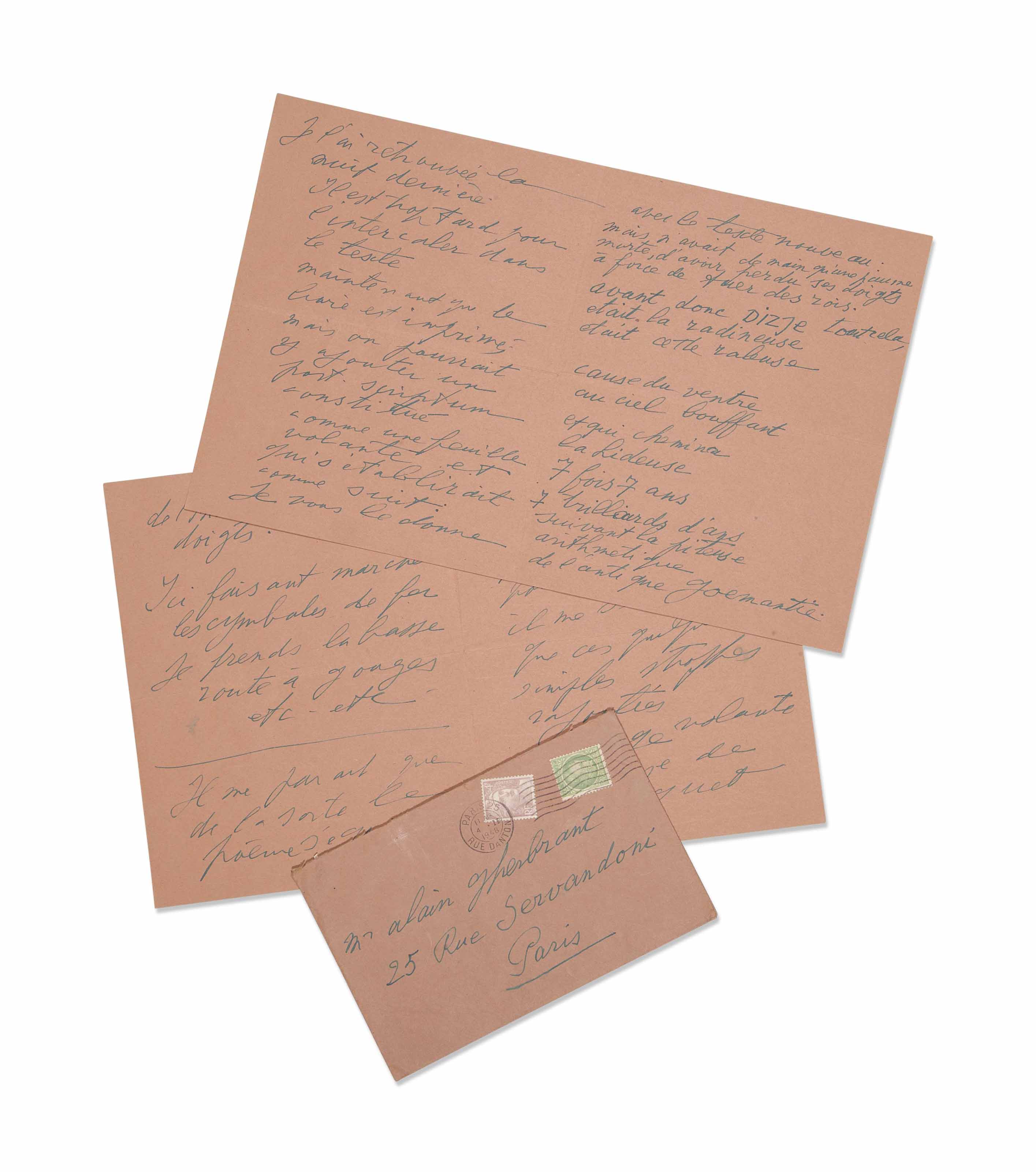 louis aragon 1897 1982 lorsque tout est fini manuscrit autographe un titre et 9 pages et demie in folio montees sur onglets 310 x 210 mm encre et crayon sur papier premier feuillet ampute