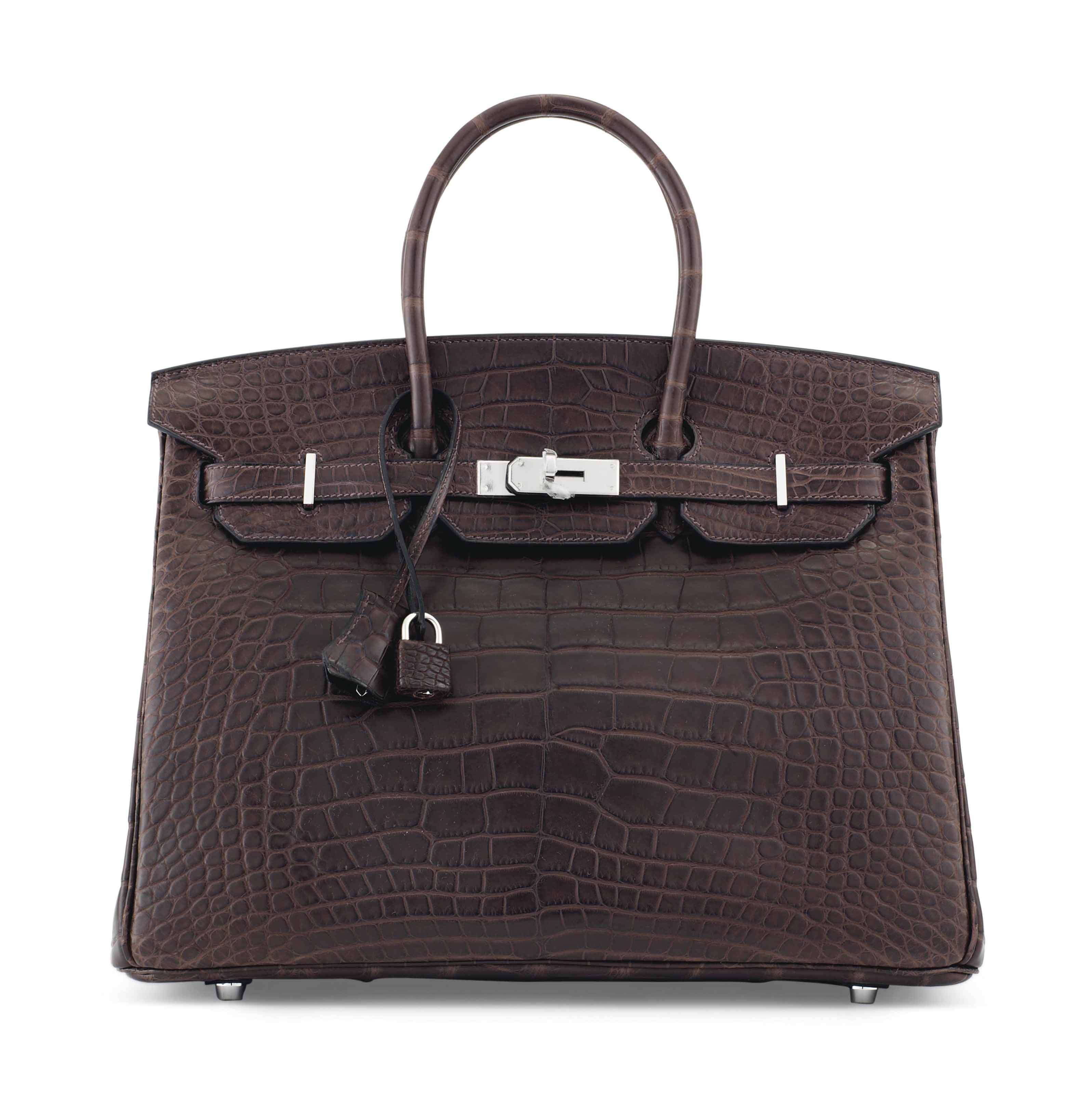 SAC BIRKIN 35 EN ALLIGATOR MAT ??B??NE, GARNITURE EN M??TAL ARGENT?? PALLADI?? , HERM??S, 2015 