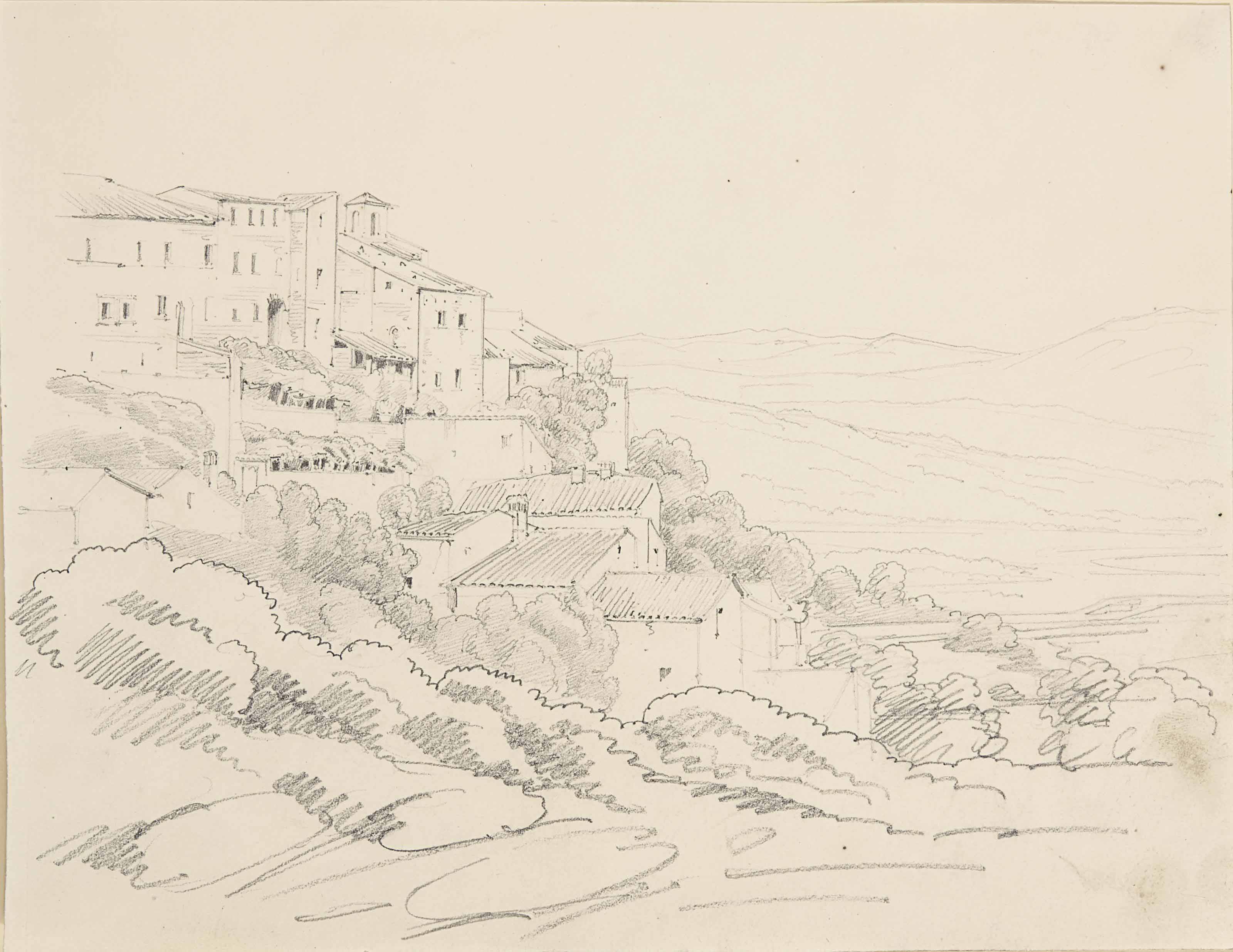 ANDRÉ GIROUX (PARIS 18011879) , Un village de montagne près de Rome