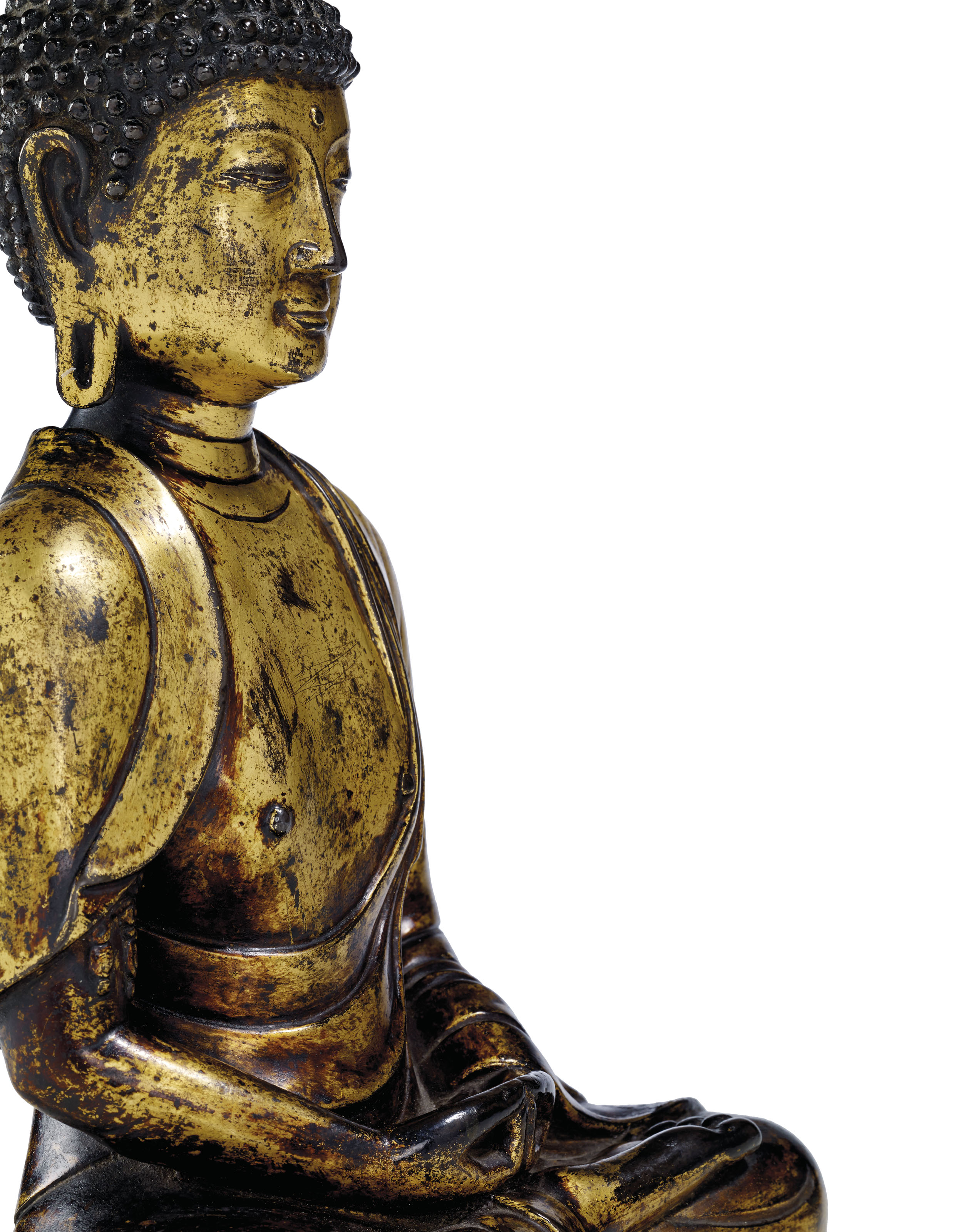 Importante Statue De Bouddha Amitabha En Bronze Dore