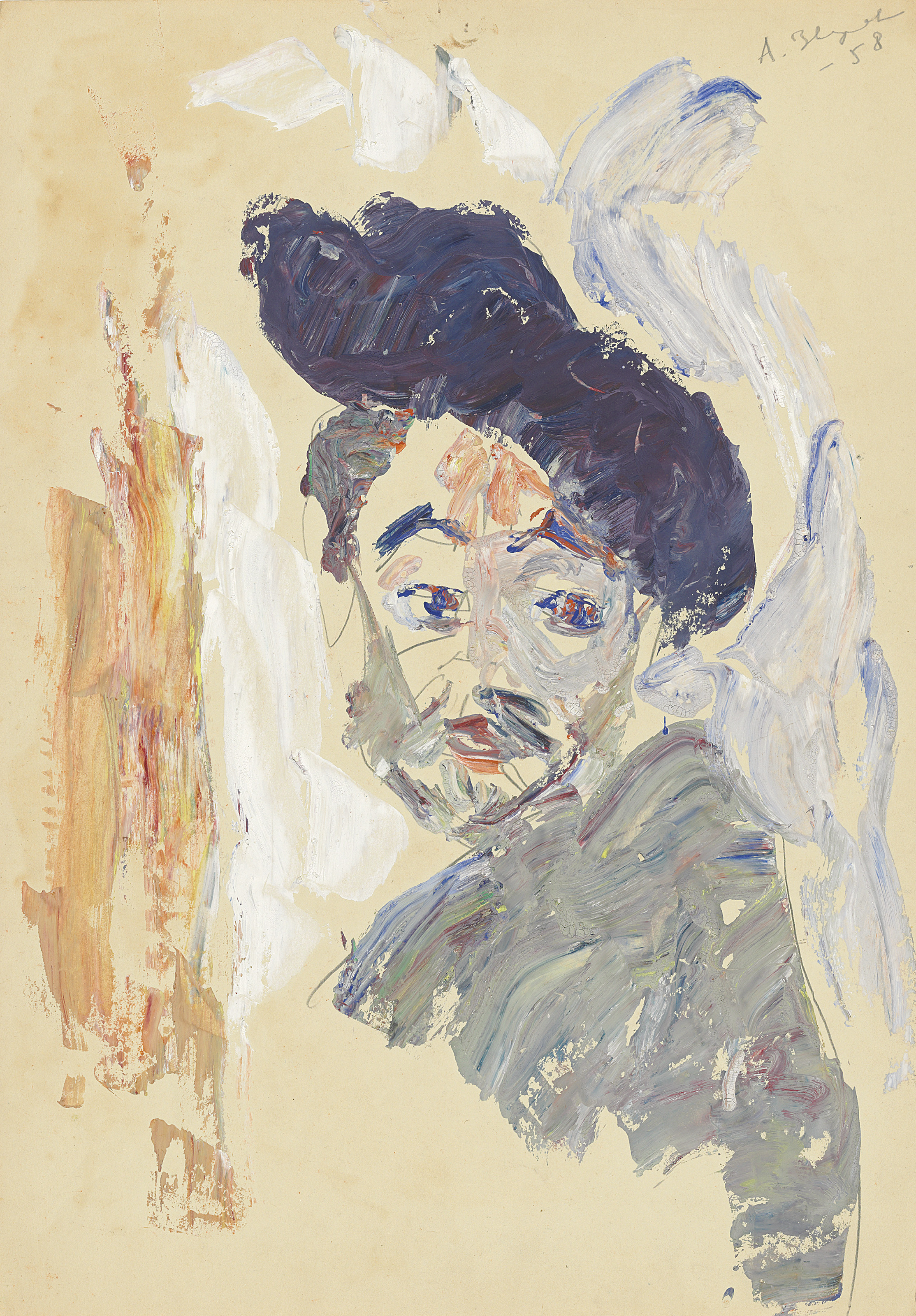 Anatoly Zverev 1931 1986 Two Self Portraits And Flowers In A