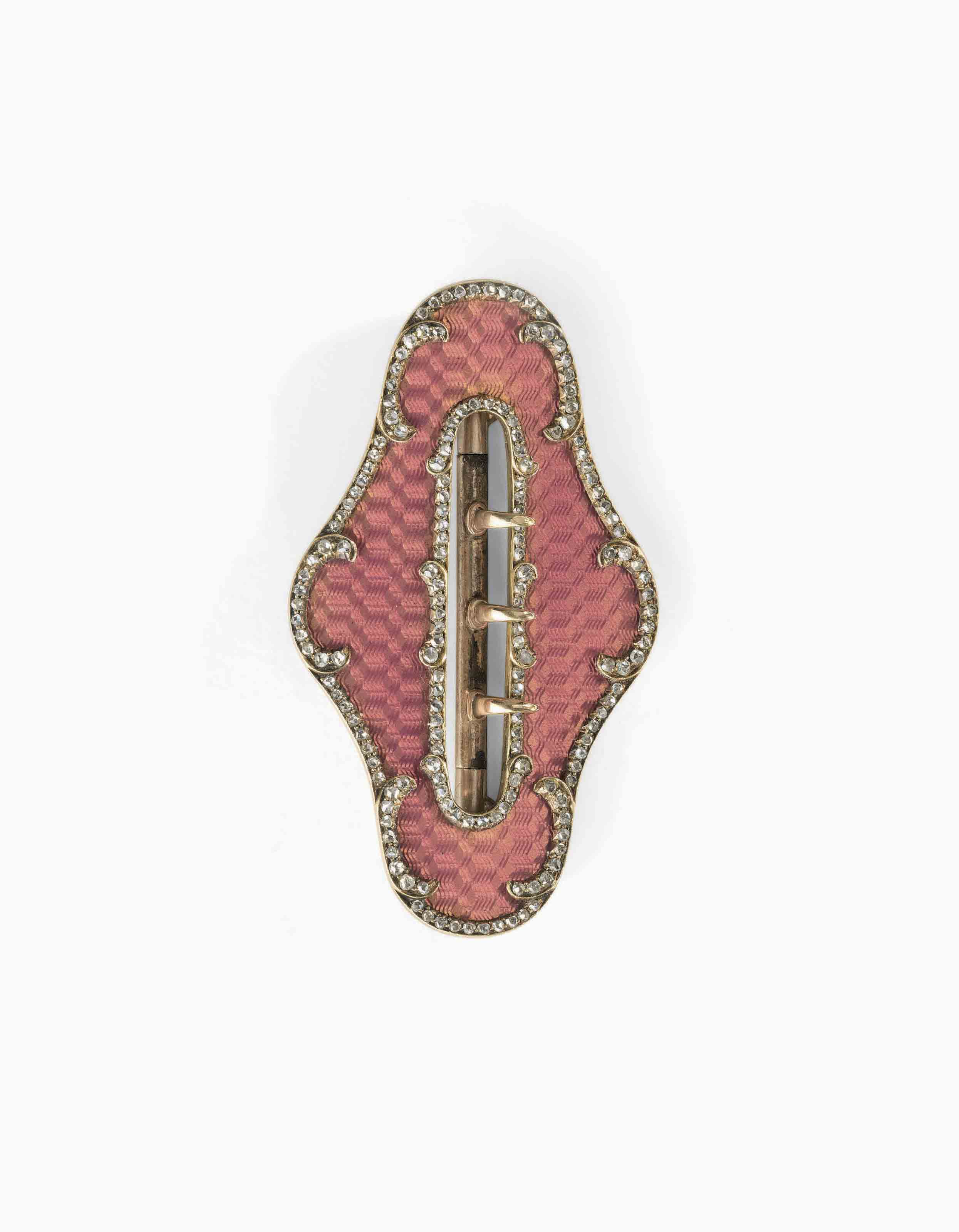 A JEWELLED SILVER-GILT AND GUILLOCHÉ ENAMEL BELT BUCKLE
