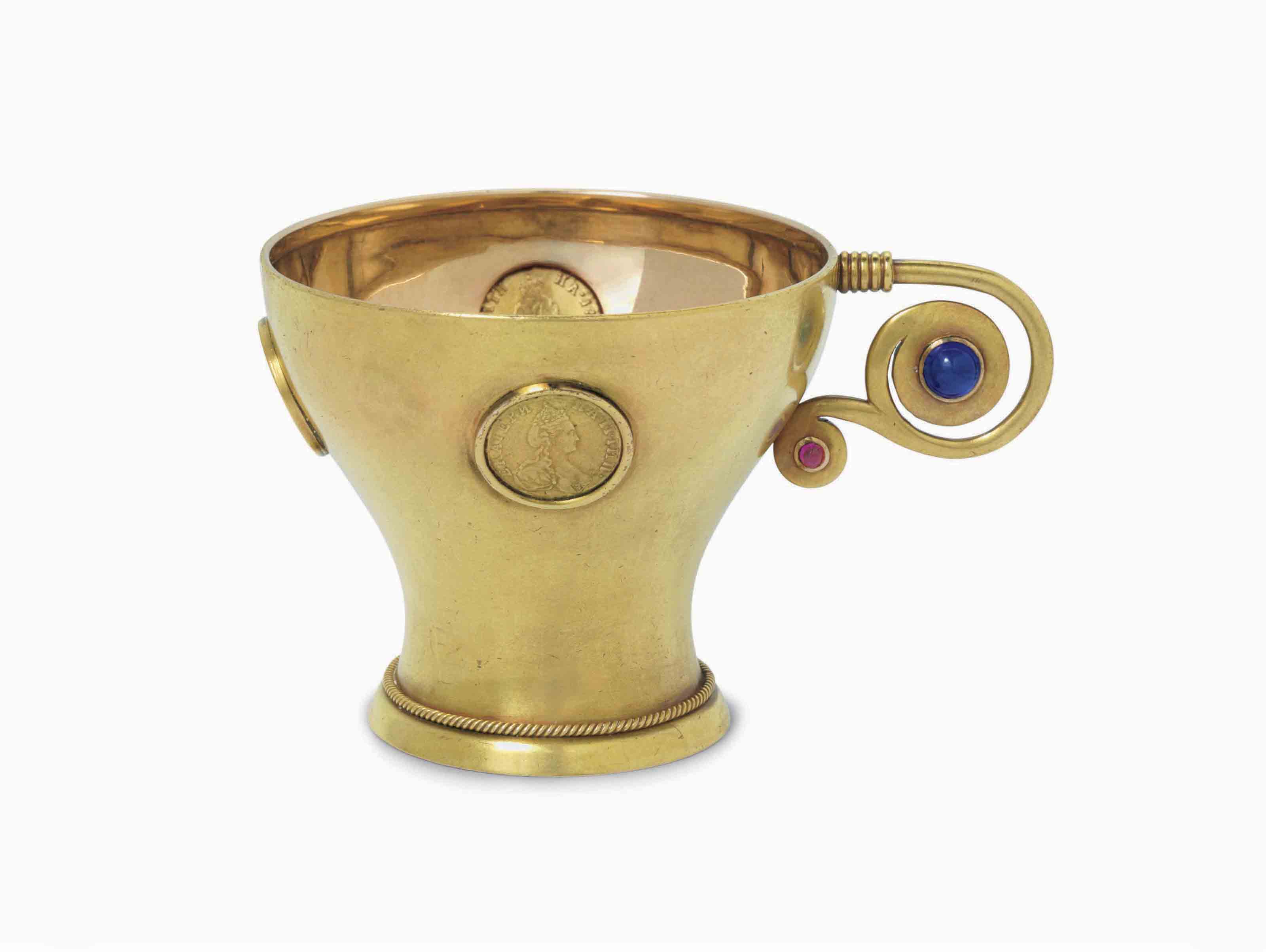 A JEWELLED TWOCOLOUR GOLD MINIATURE CUP