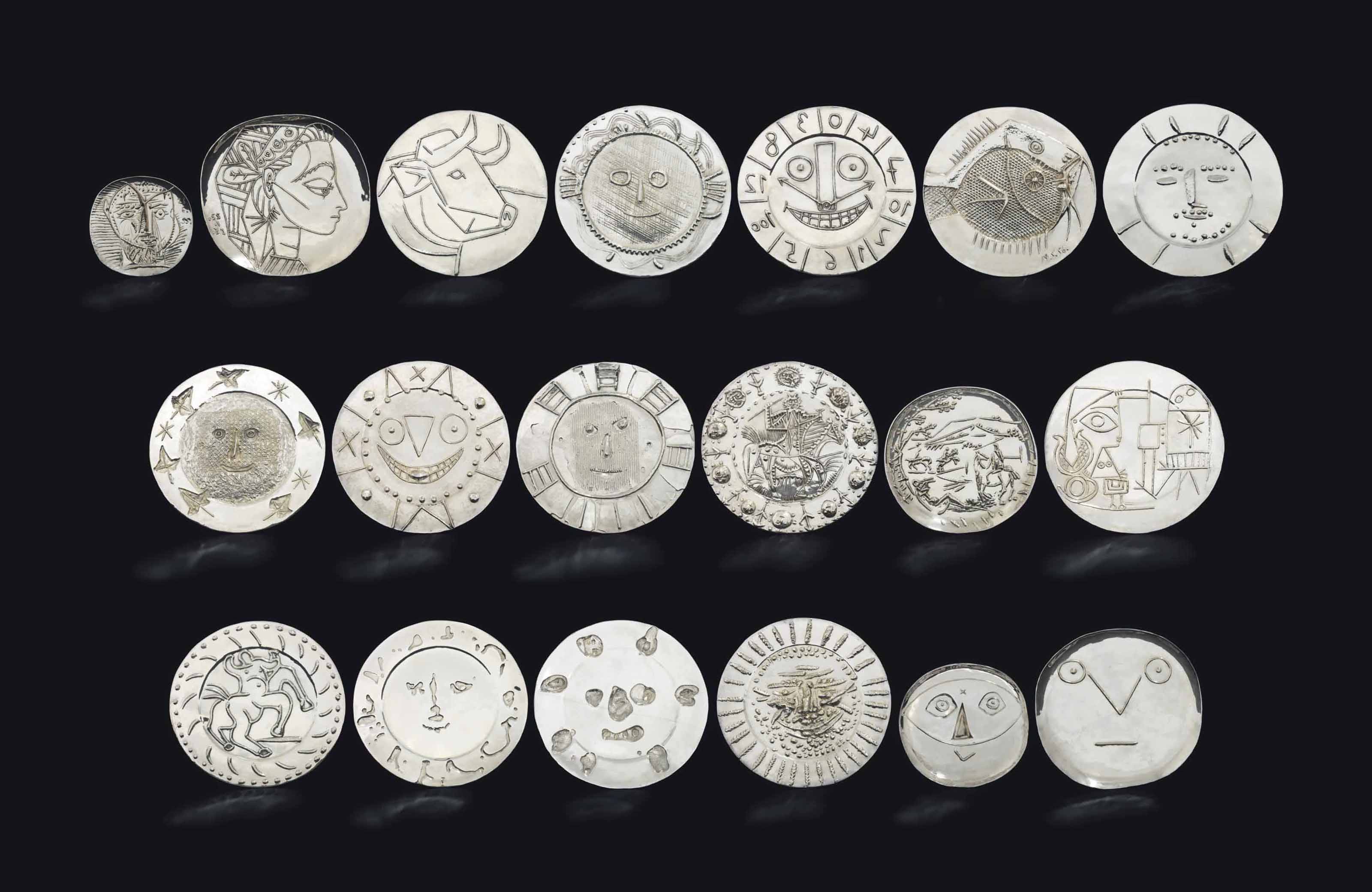 Pablo Picasso 1881 1973 Dix Neuf Plats En Argent A Complete Set Of Nineteen Silver Plates Christie S
