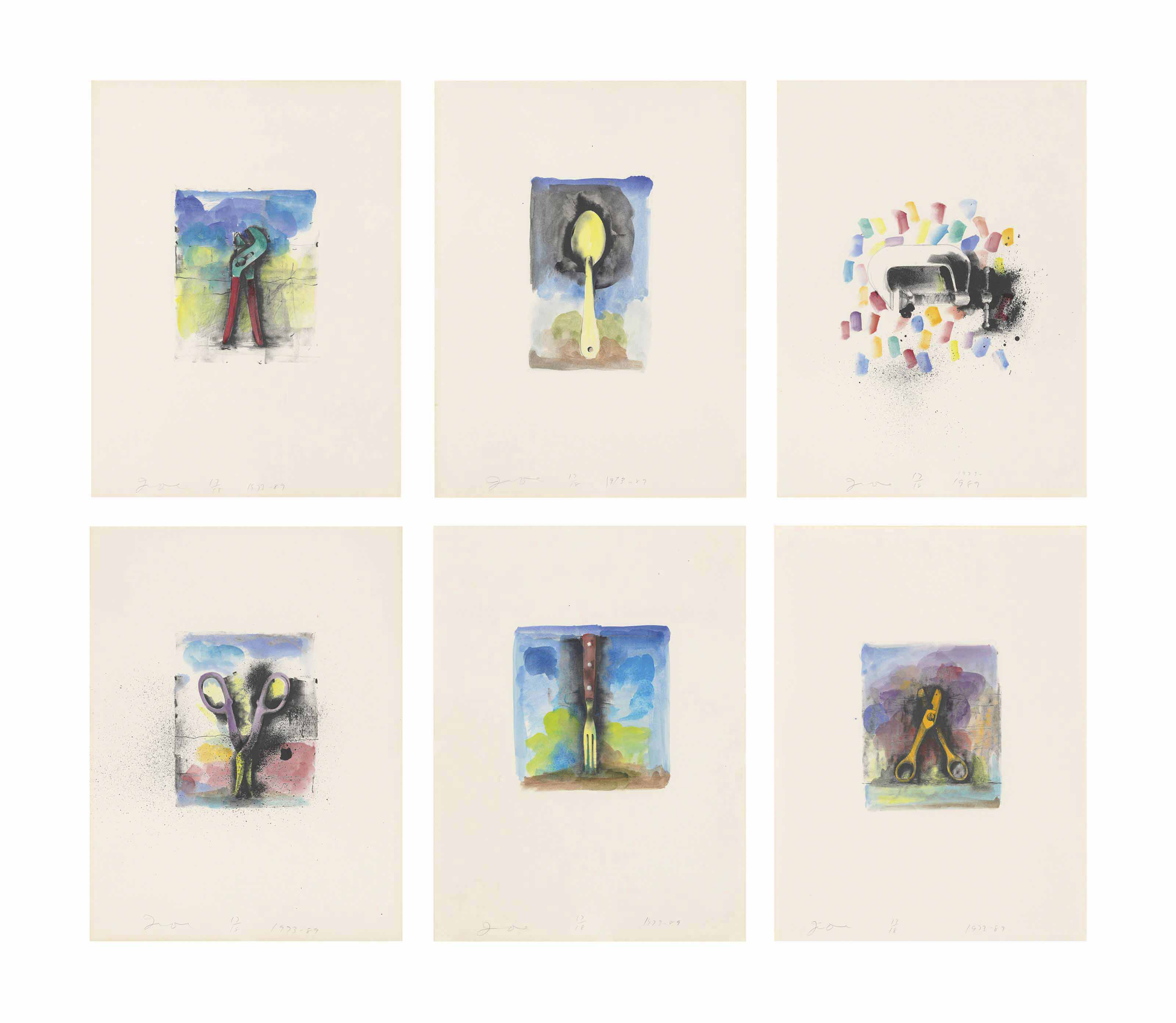 Jim Dine B 1935 Ten Hand Coloured Winter Tools Ii Prints