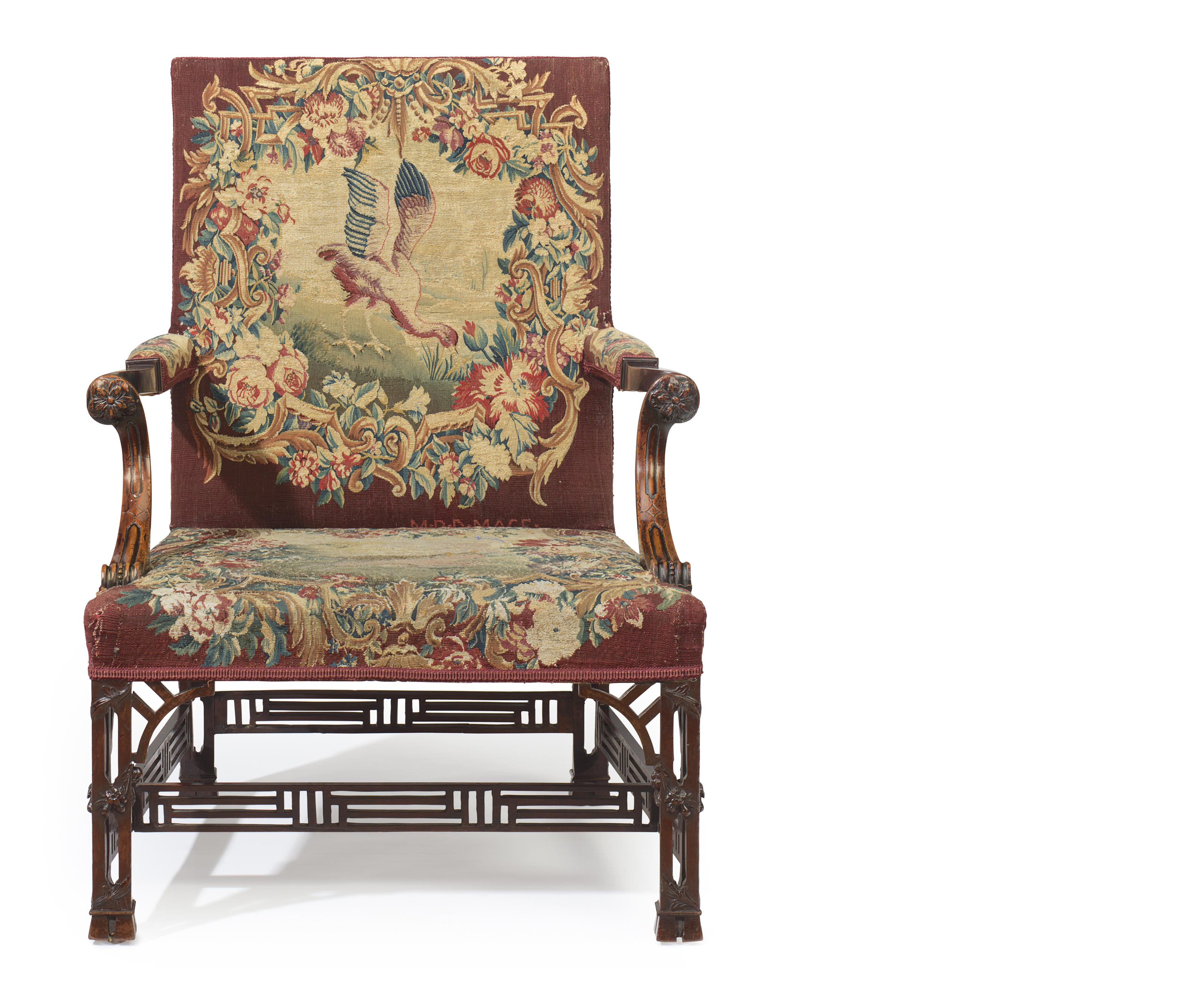 A Pair Of George Ii Mahogany Library Armchairs With Aubusson