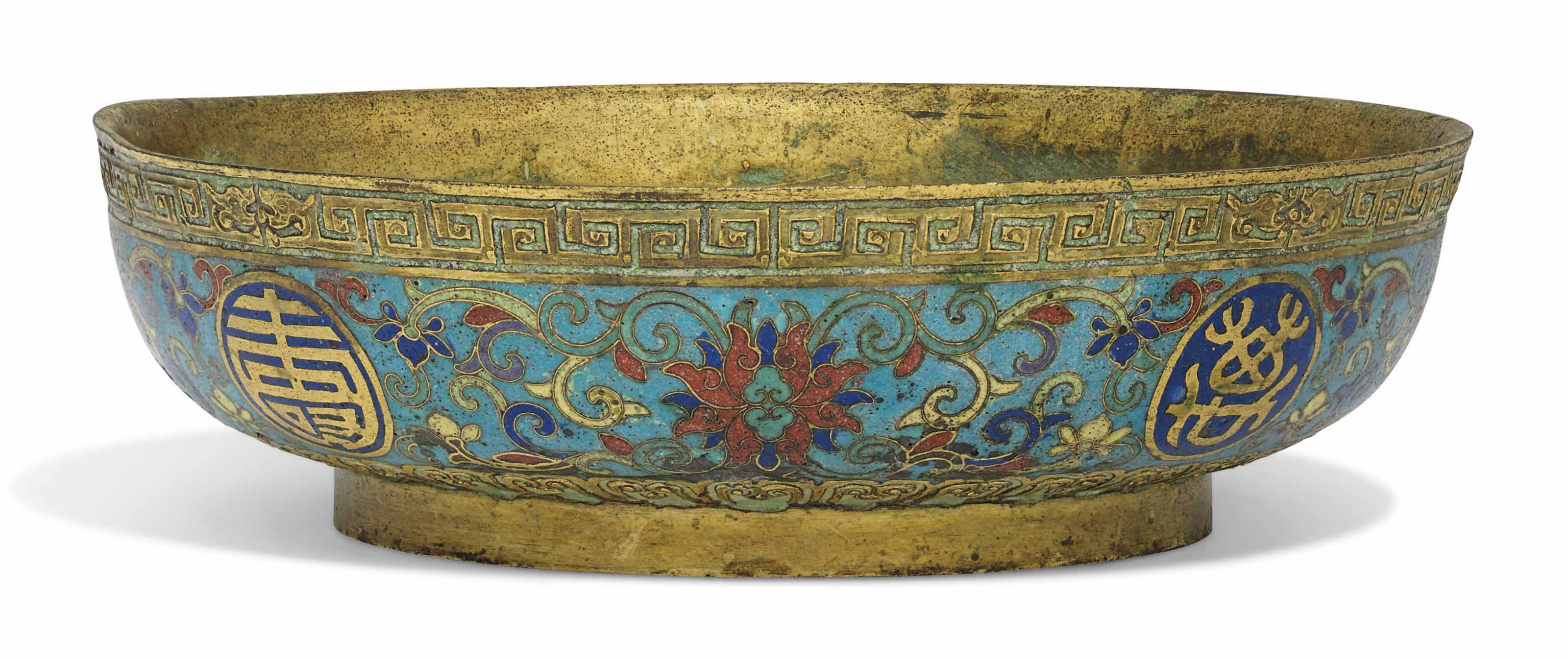 A CLOISONNÉ AND CHAMPLEVÉ ENAMEL BOWL , QIANLONG PERIOD (17361795