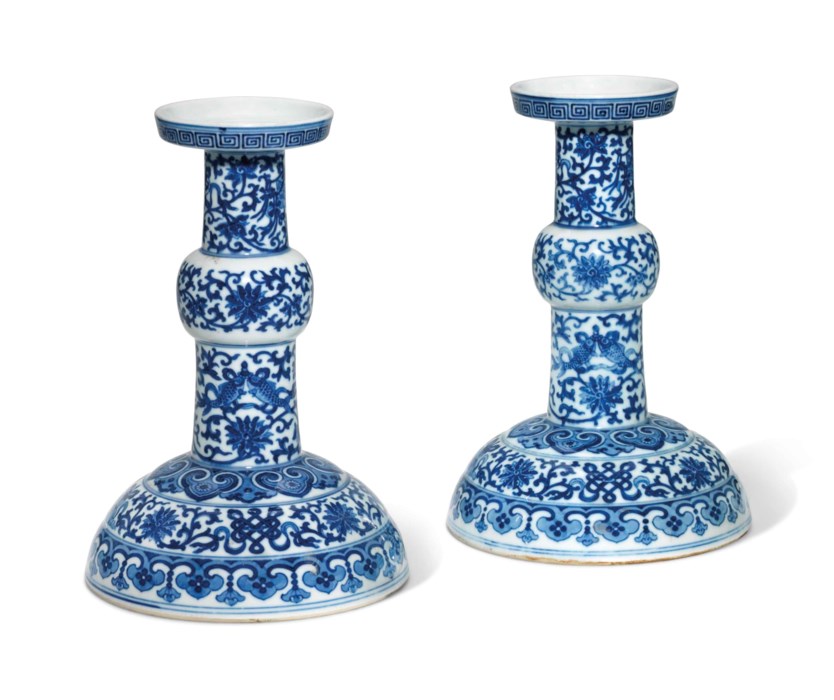 A PAIR OF BLUE AND WHITE CANDLESTICKS, 19TH CENTURY Christie's