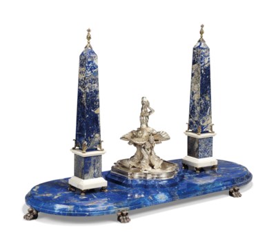 AN ITALIAN LAPIS LAZULI, SODALITE AND WHITE-METAL SURTOUT-DE-TABLE | Christie's