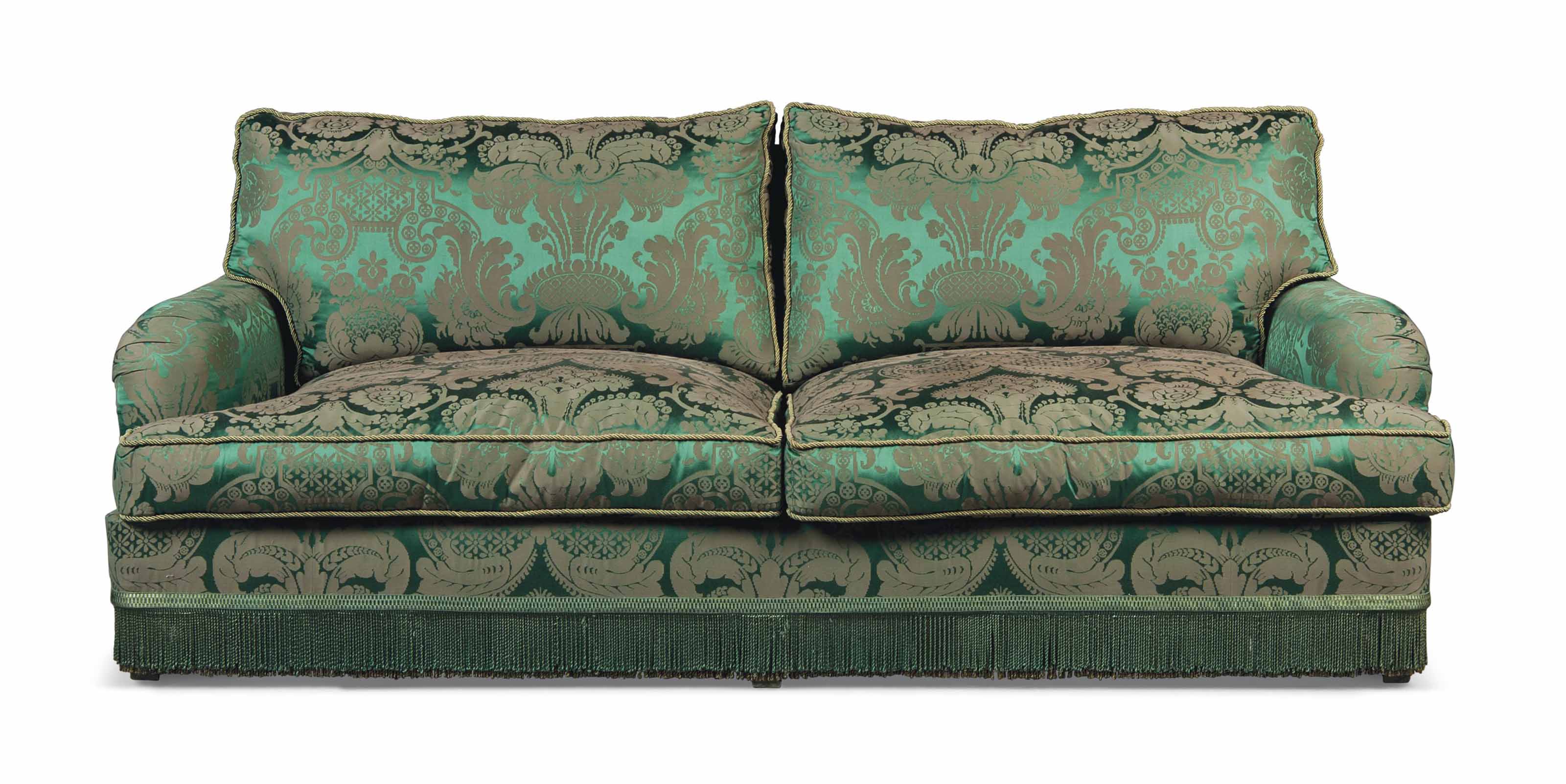 A GREEN FLORAL SILK DAMASK SOFA , SUPPLIED BY JACQUES GARCIA Christie's