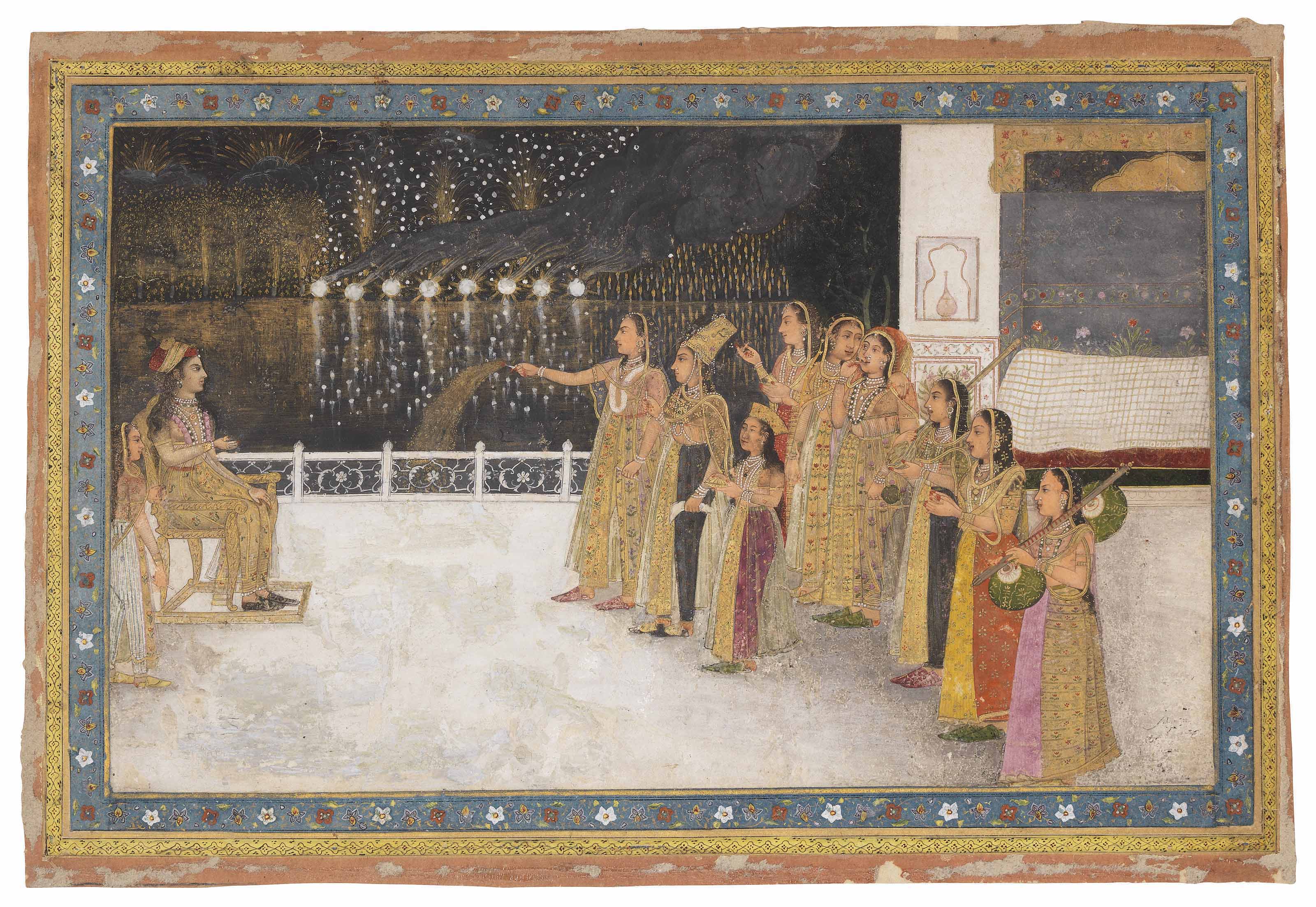 A Princess And Her Courtiers Celebrating With Fireworks Provincial Mughal North India Mid 18th Century 18th Century Paintings Christie S