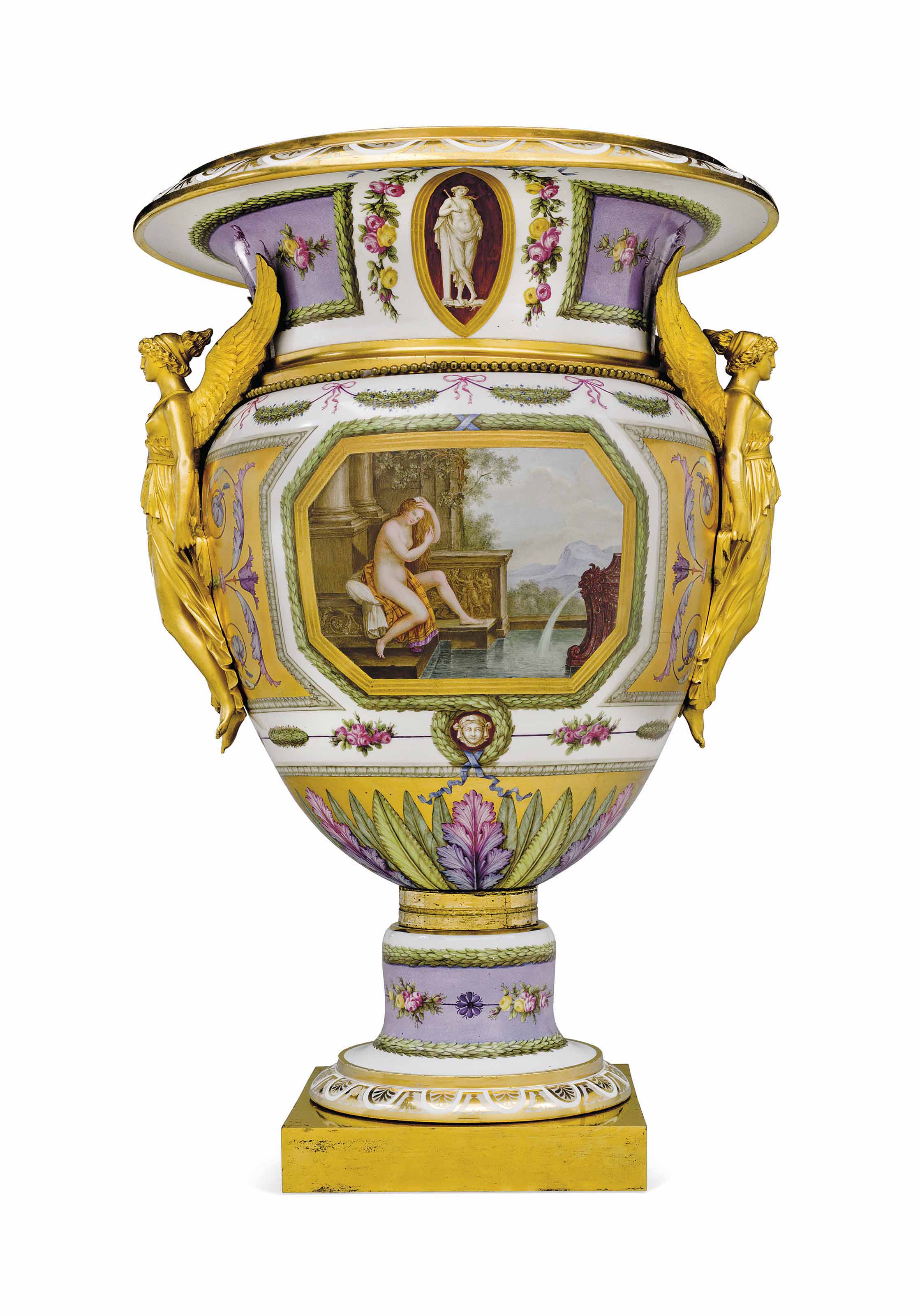 A S&egrave;vres hard-paste ormolu-mounted powdered lavender and gold-ground vase, circa 1805-06. Sold for $150,000 on 19 October 2021 at Christie&rsquo;s Online