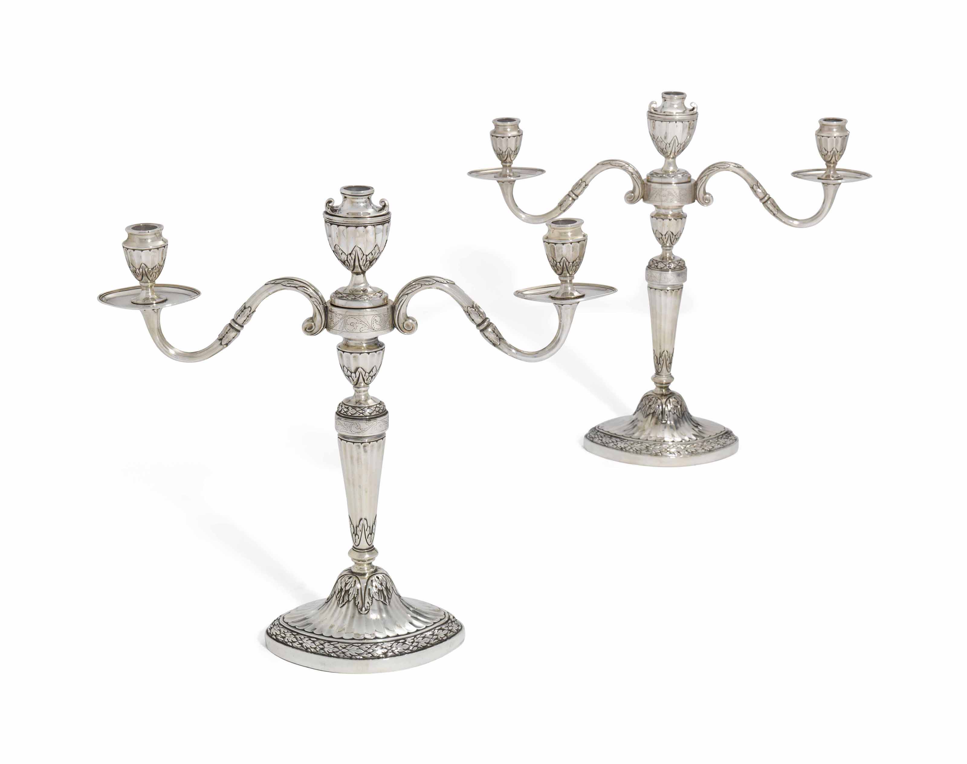 A PAIR OF DUTCH SILVER THREELIGHT CANDELABRA