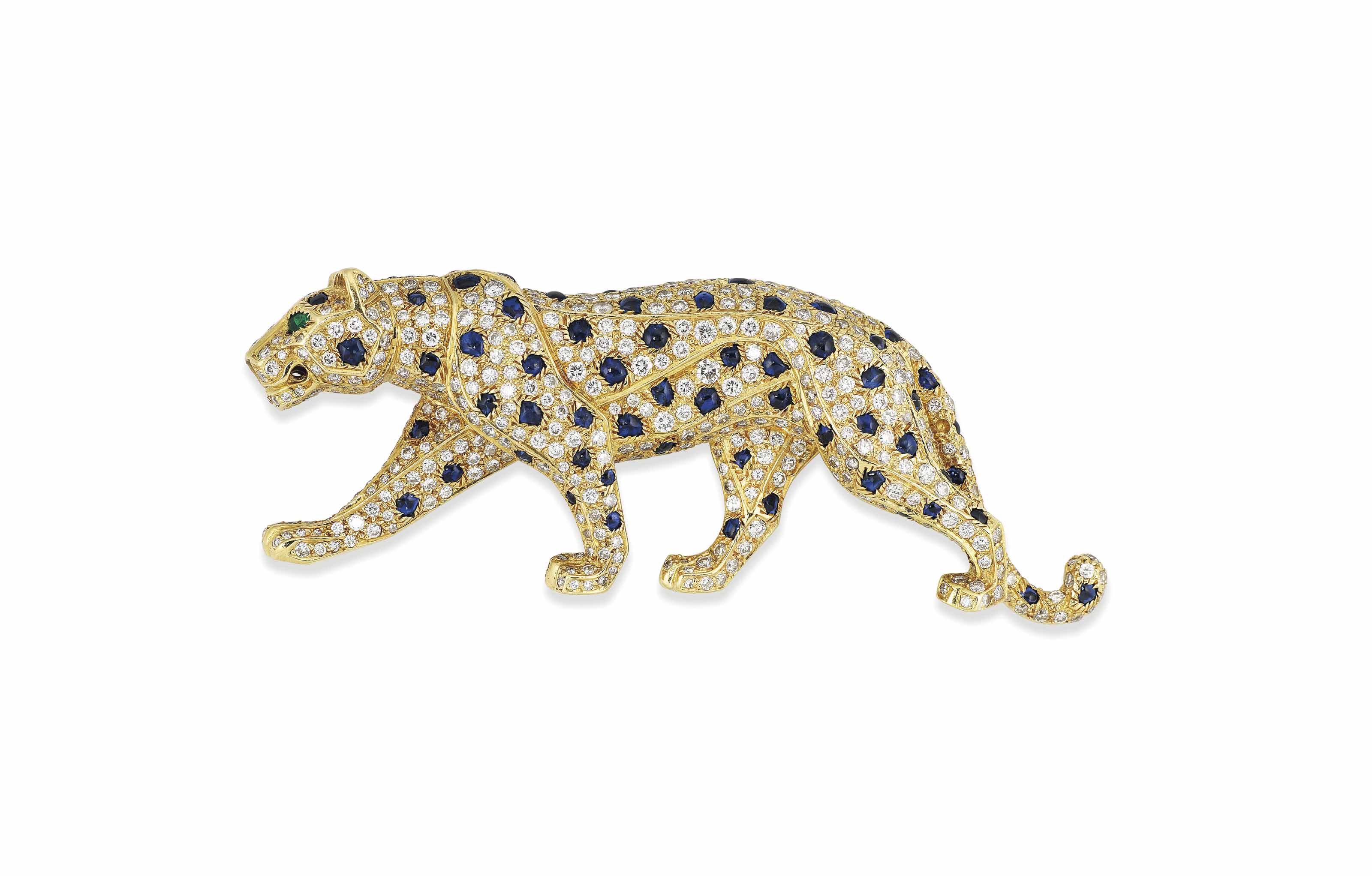 A SAPPHIRE AND DIAMOND PANTHERE BROOCH BY CARTIER Christie s