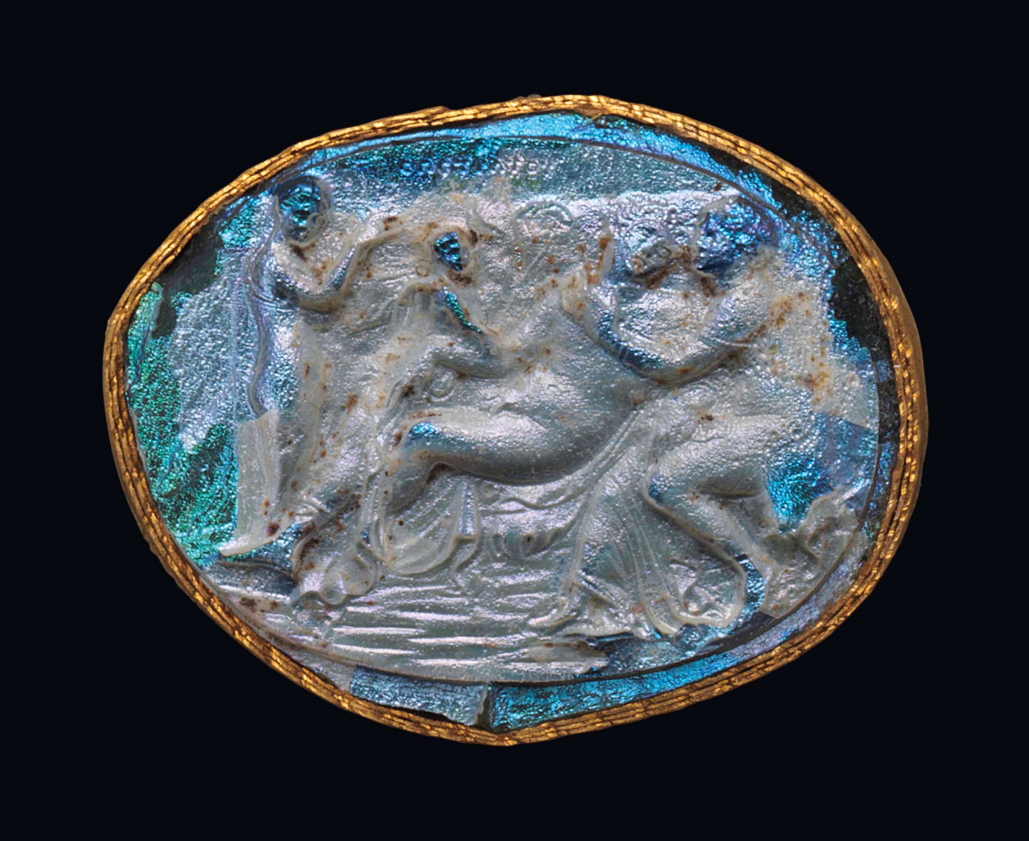 A ROMAN BLUE GLASS CAMEO WITH GREEK SIGNATURE OF SOSTRATOS , CIRCA LAST ...