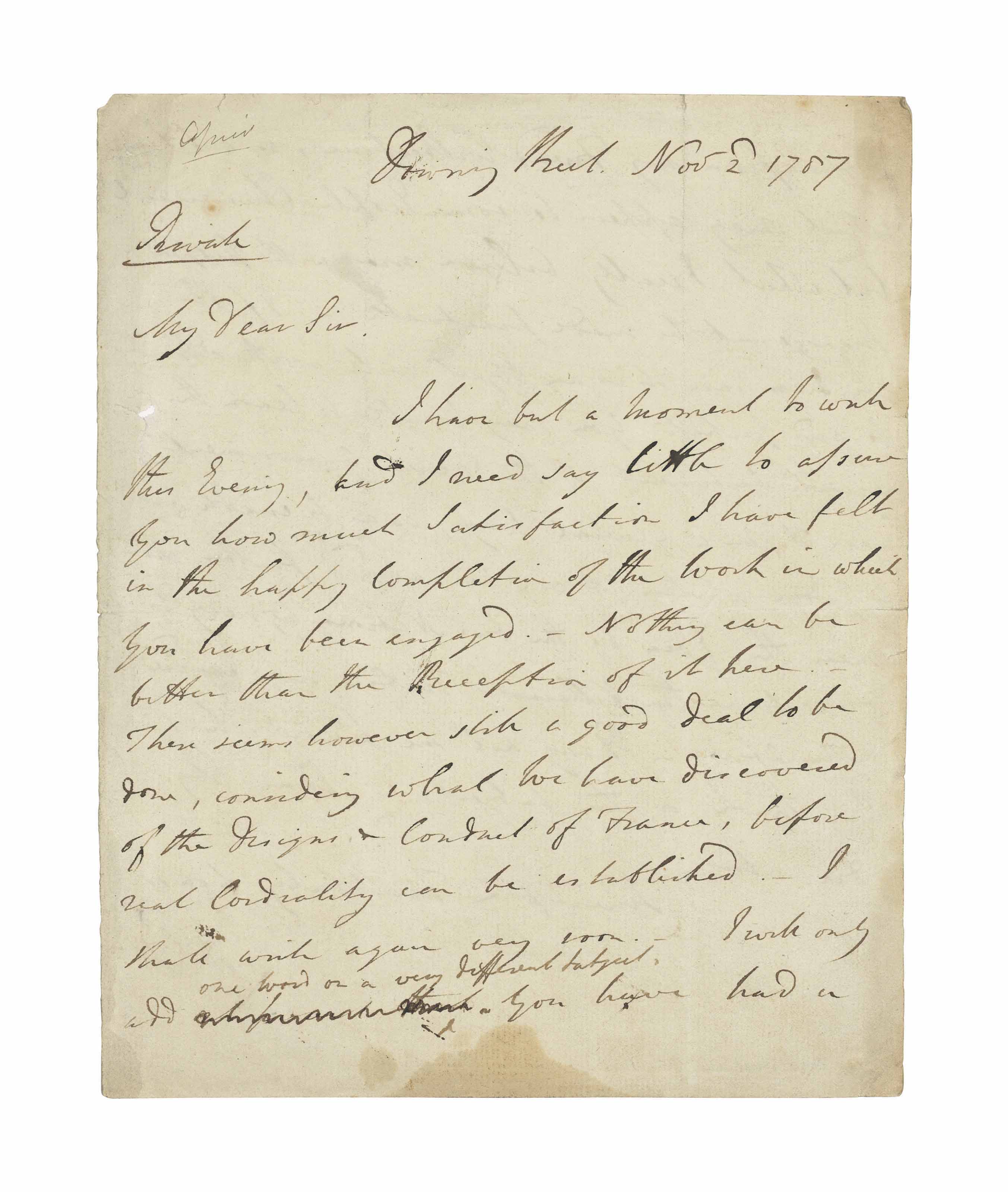 Pitt William The Younger 1759 1806 Autograph Letter