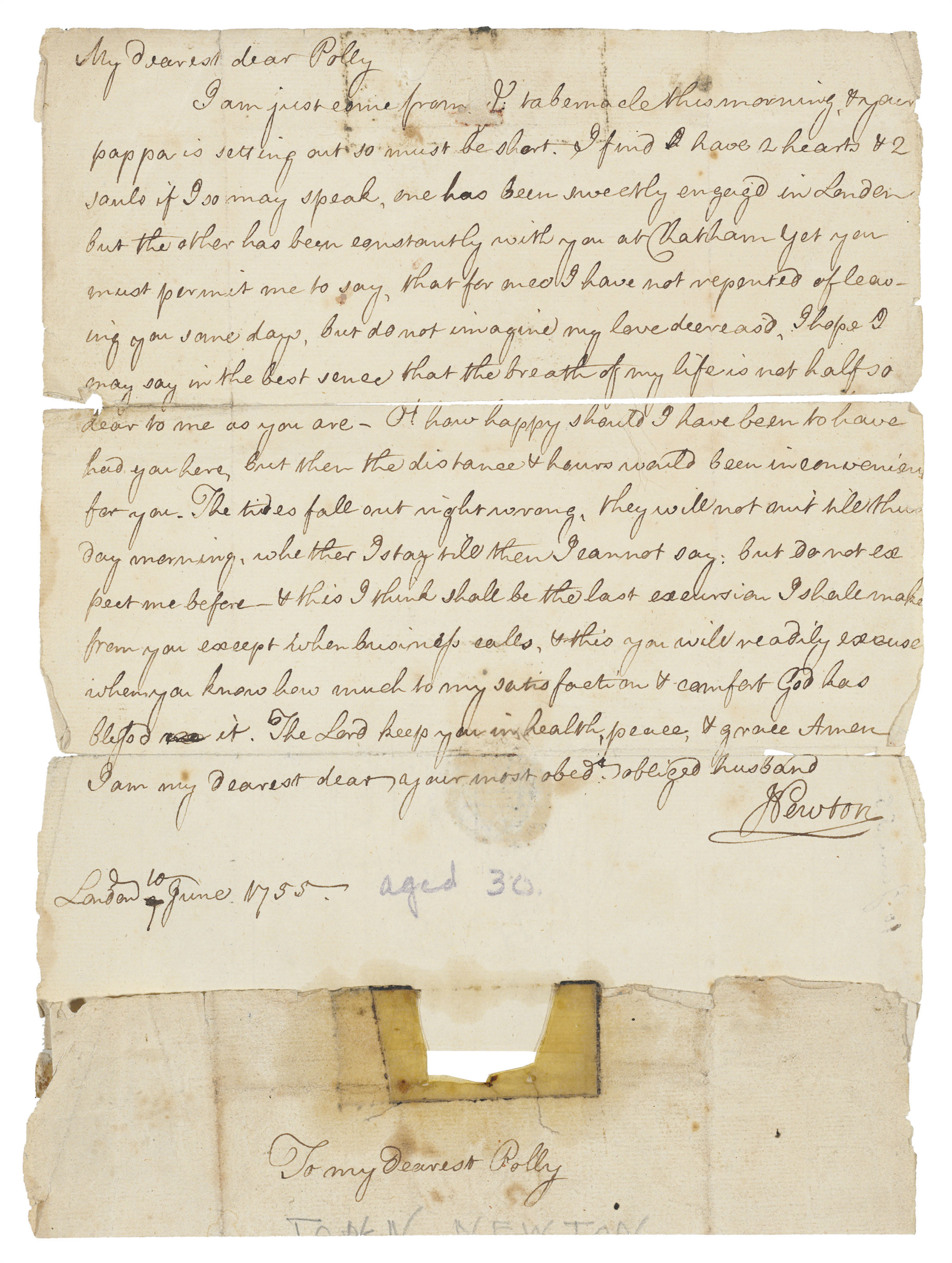 NEWTON, John (17251807). Three autograph letters signed (‘John Newton