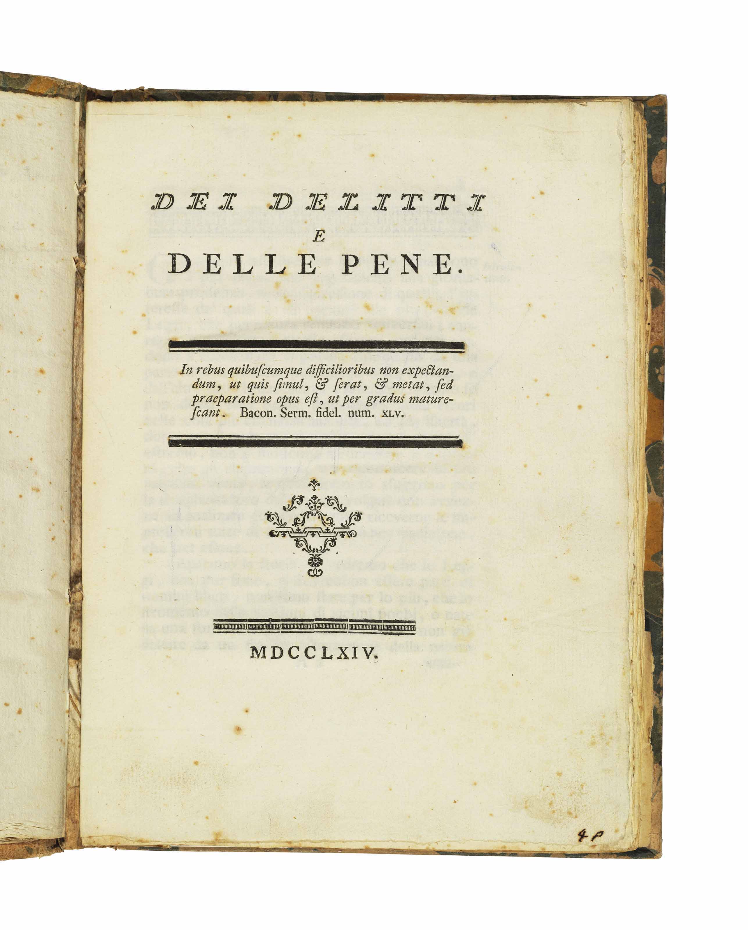 Beccaria Cesare 1738 1794 Dei Delitti E Delle Pene Livorno Tipografia Coltellini 1764