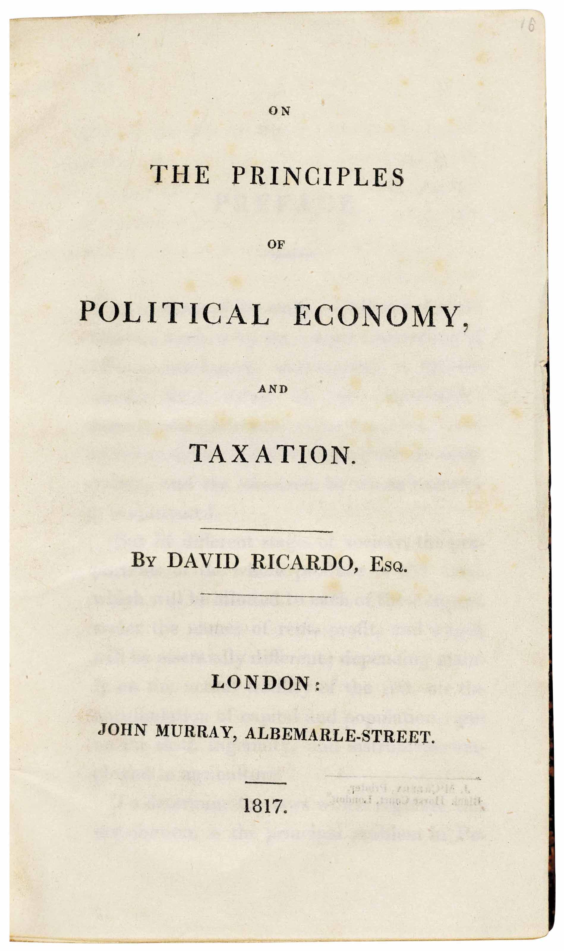 RICARDO, David (17721823). The Principles of Political Economy and
