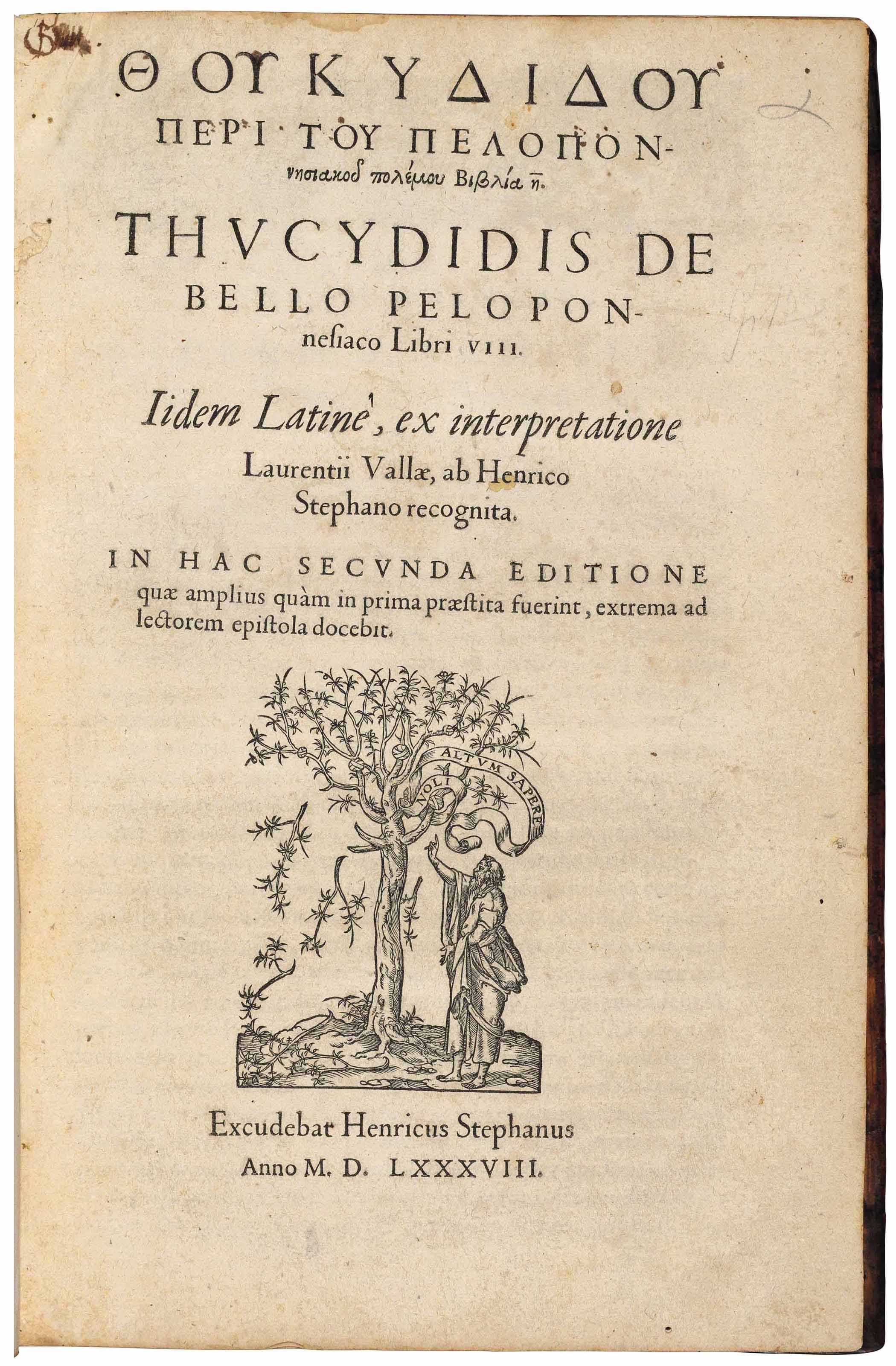 Thucydides C 460 455 C 399 B C De Bello Peloponnesiaco Libri Viii Translated From Greek Into
