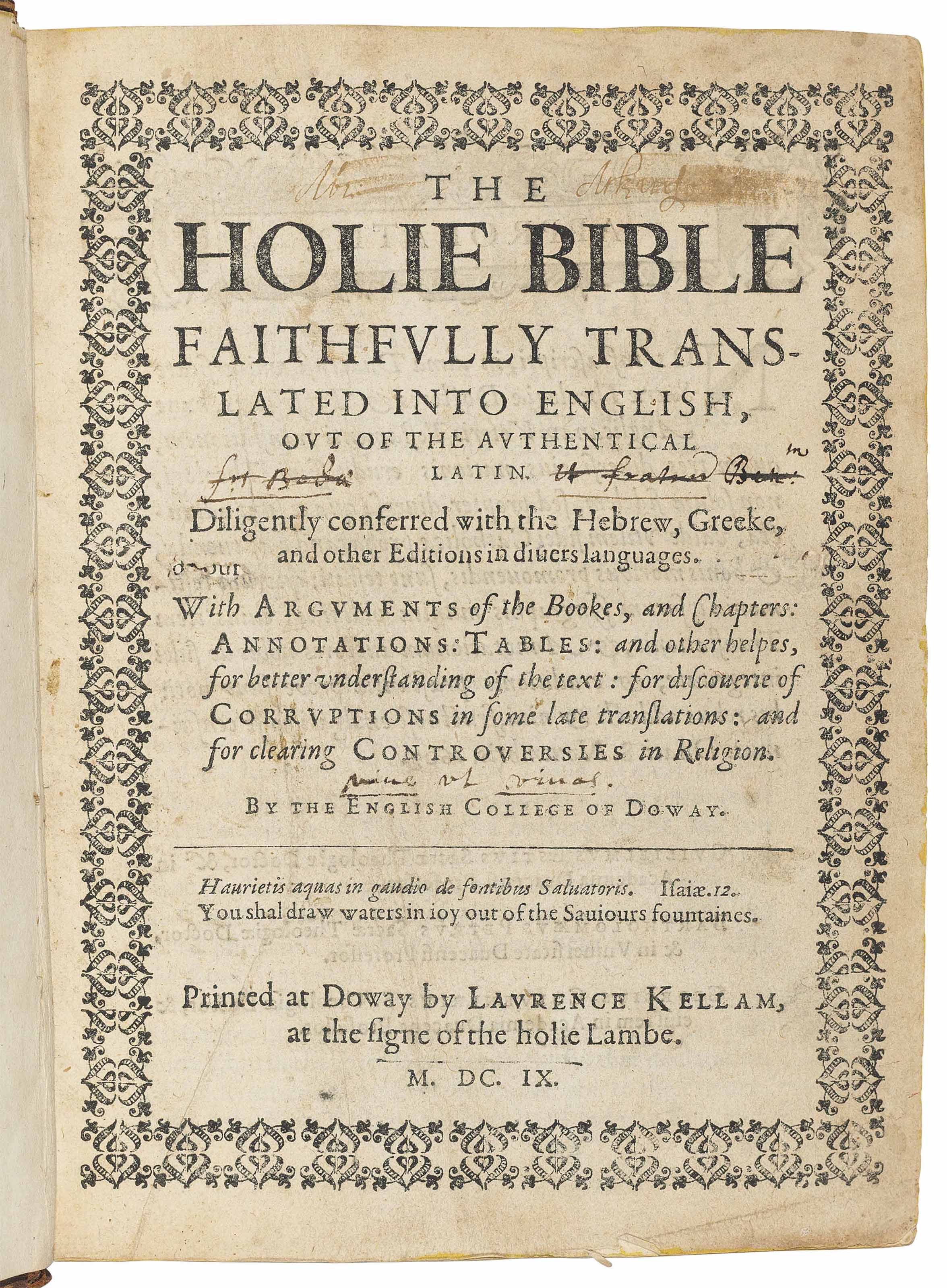 BIBLE, Old Testament, English. The Holie Bible faithfully translated