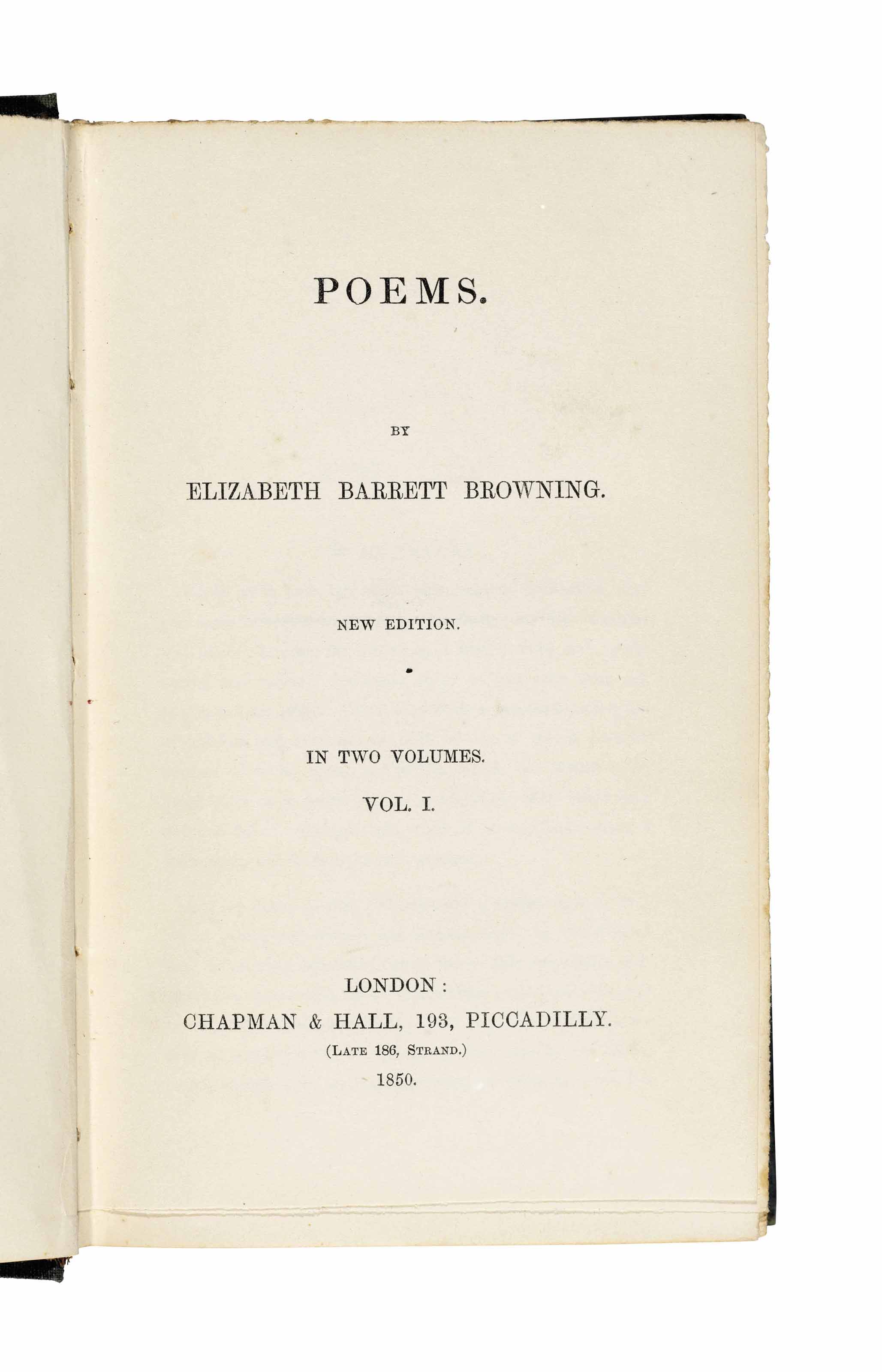Browning Elizabeth Barrett 1806 1861 Poems London Chapman Hall 1850 Books Manuscripts Printed Books Christie S